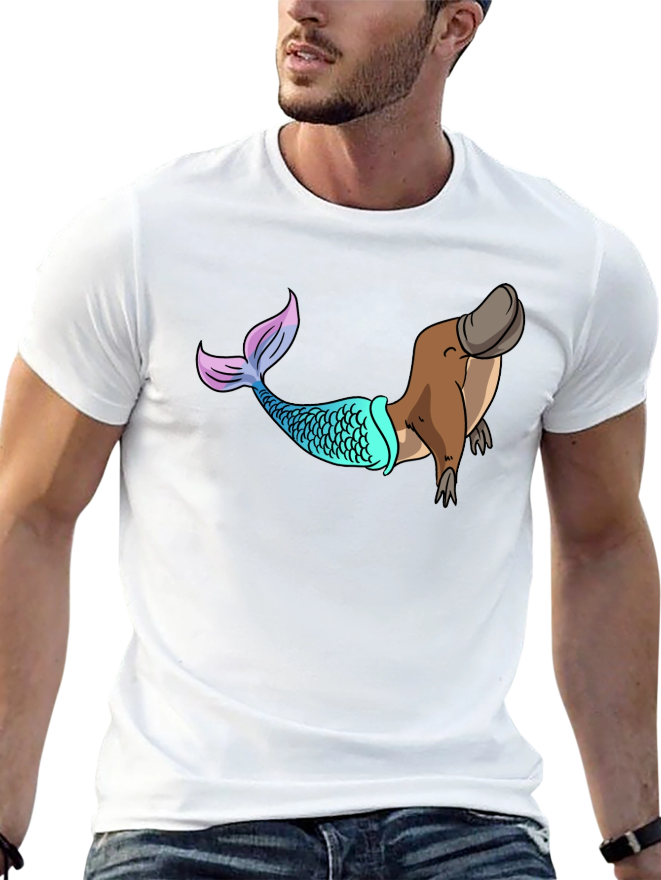 Mermaid Platypus Graphic Tee - Novelty T-Shirt