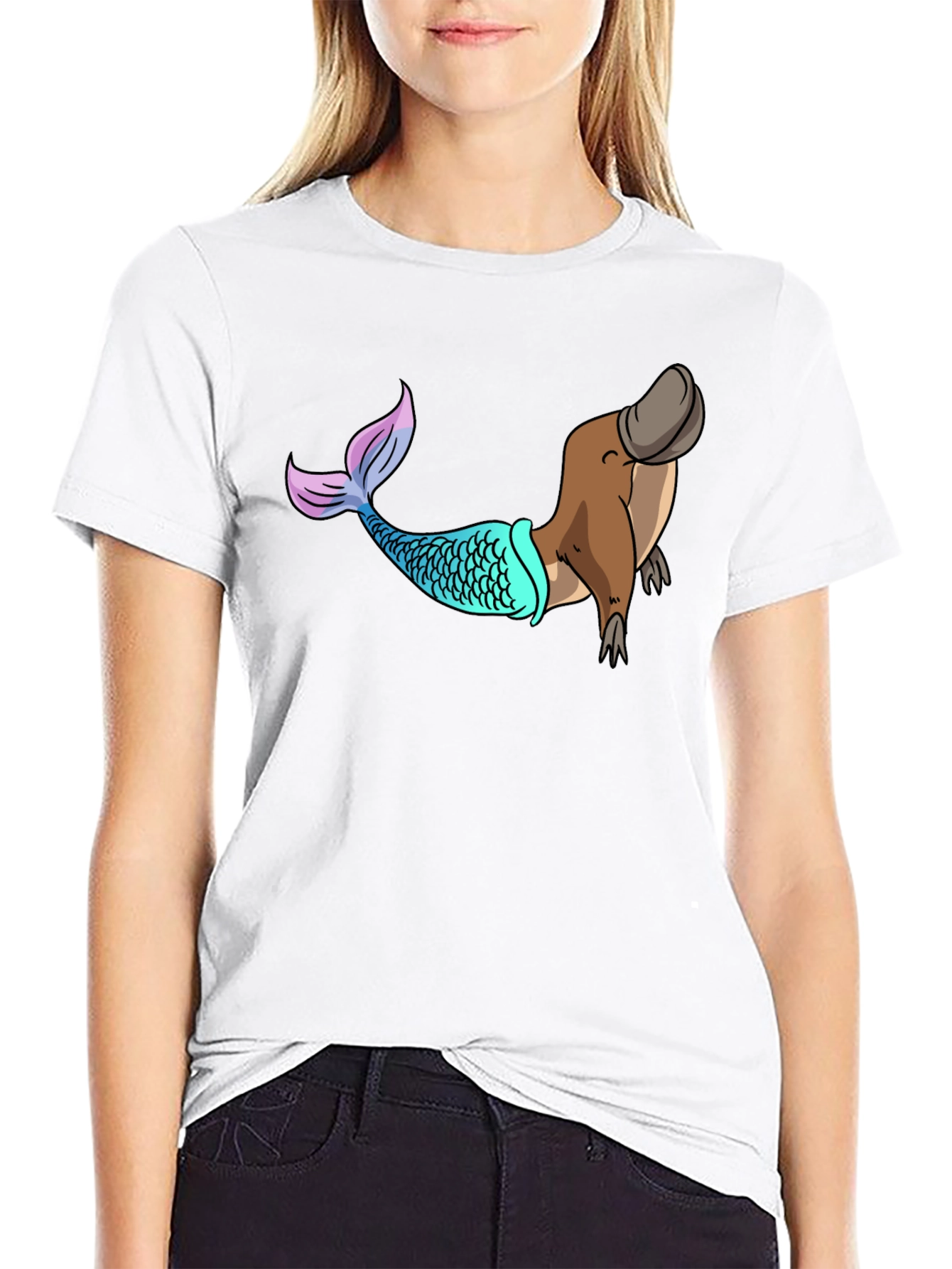 Mermaid Platypus Graphic Tee - Novelty T-Shirt