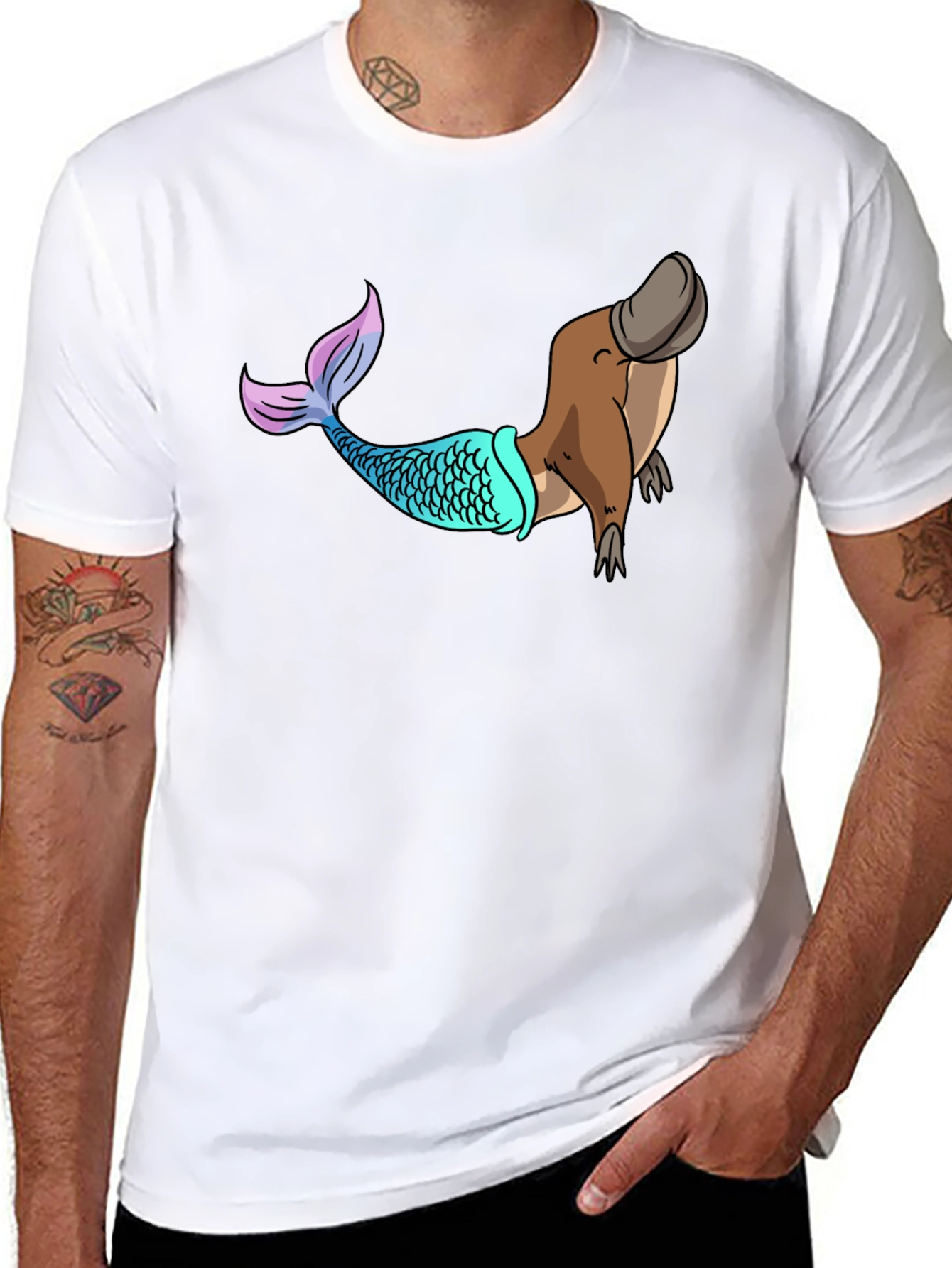 Mermaid Platypus Graphic Tee - Novelty T-Shirt
