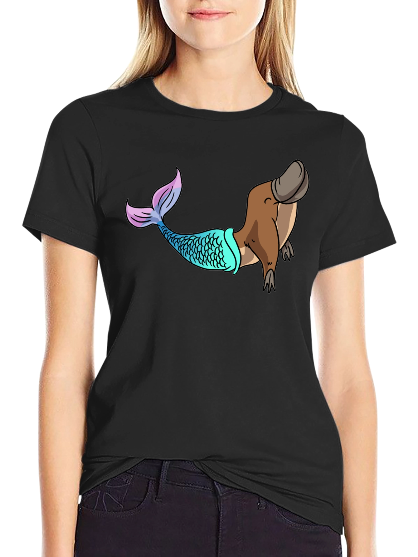 Mermaid Platypus Graphic Tee - Novelty T-Shirt
