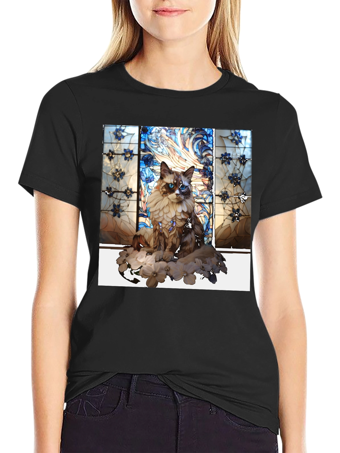 Cat Stained Glass Graphic Tee - Unique Design