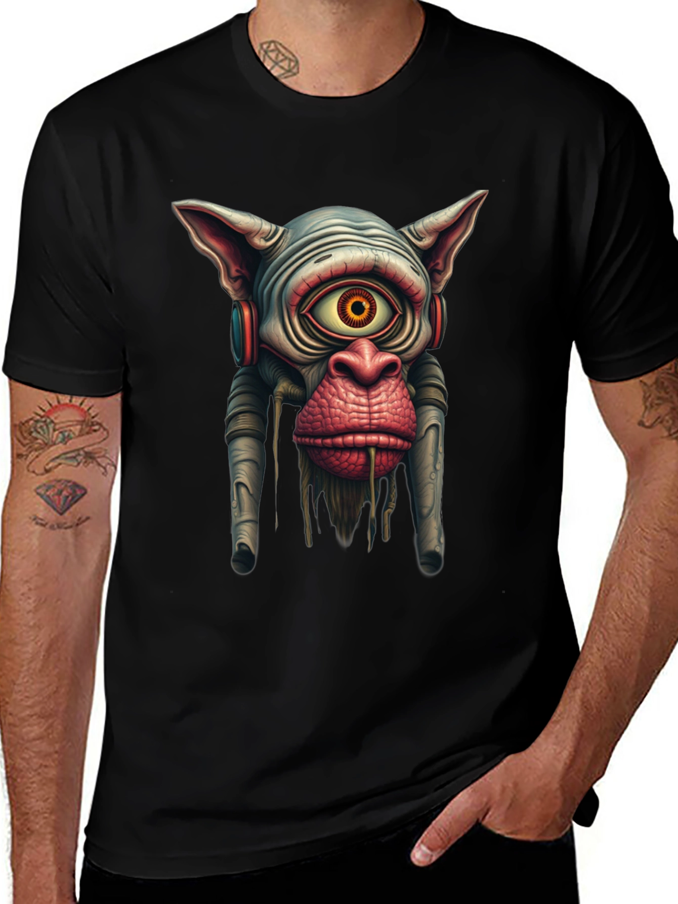 Surreal Alien Monkey Graphic Black T-Shirt