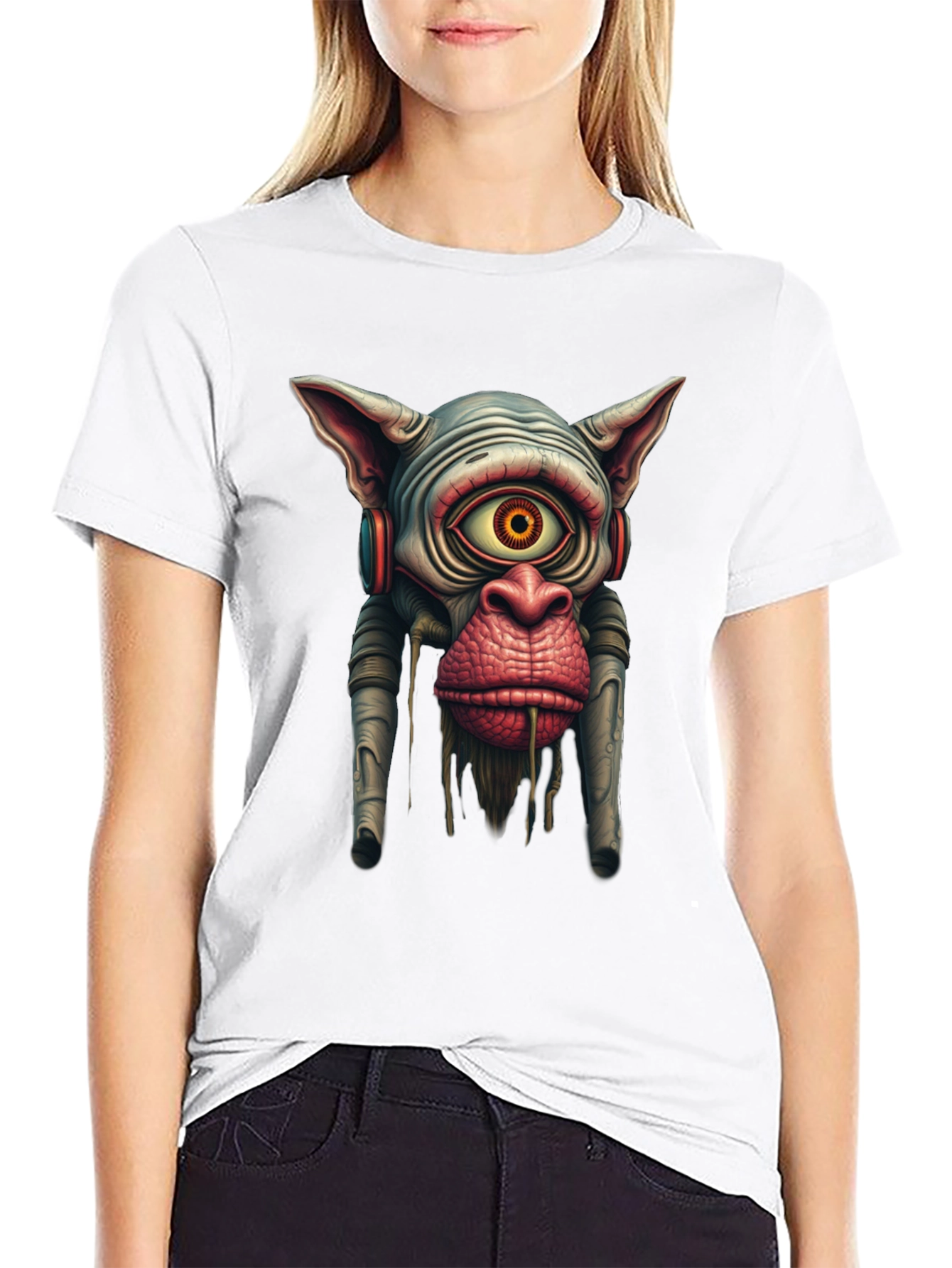 Surreal Alien Monkey Graphic Black T-Shirt