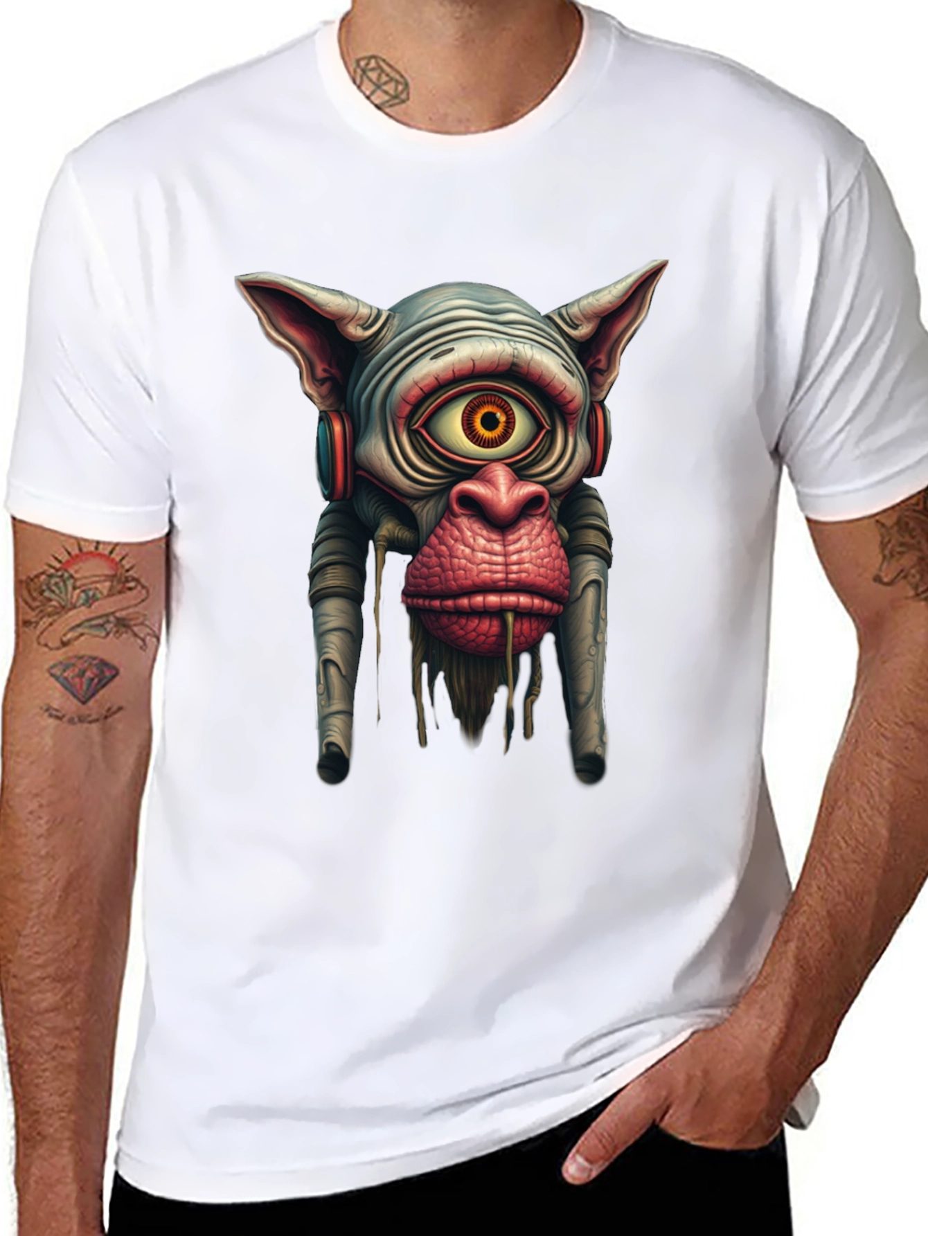 Surreal Alien Monkey Graphic Black T-Shirt