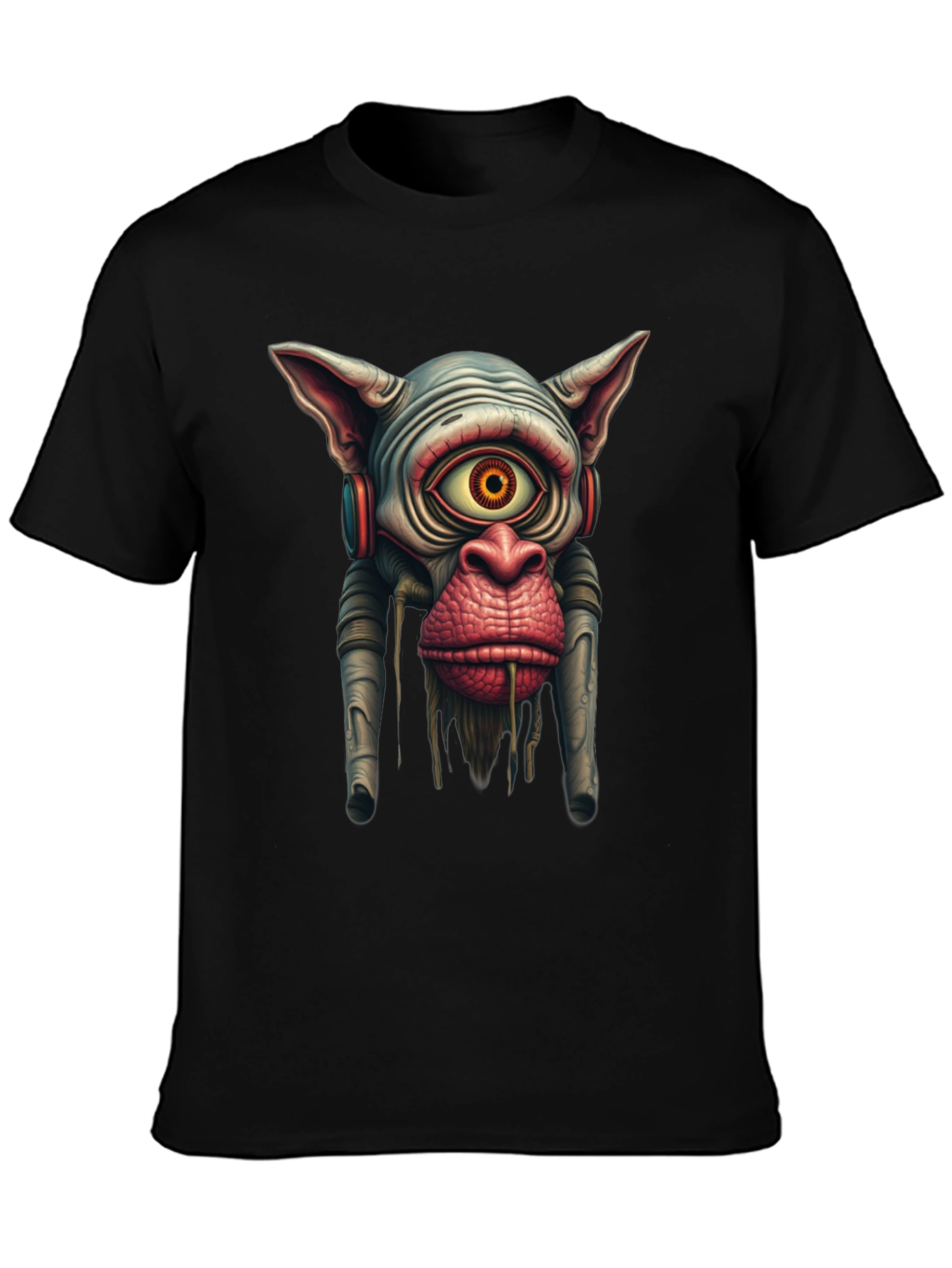 Surreal Alien Monkey Graphic Black T-Shirt