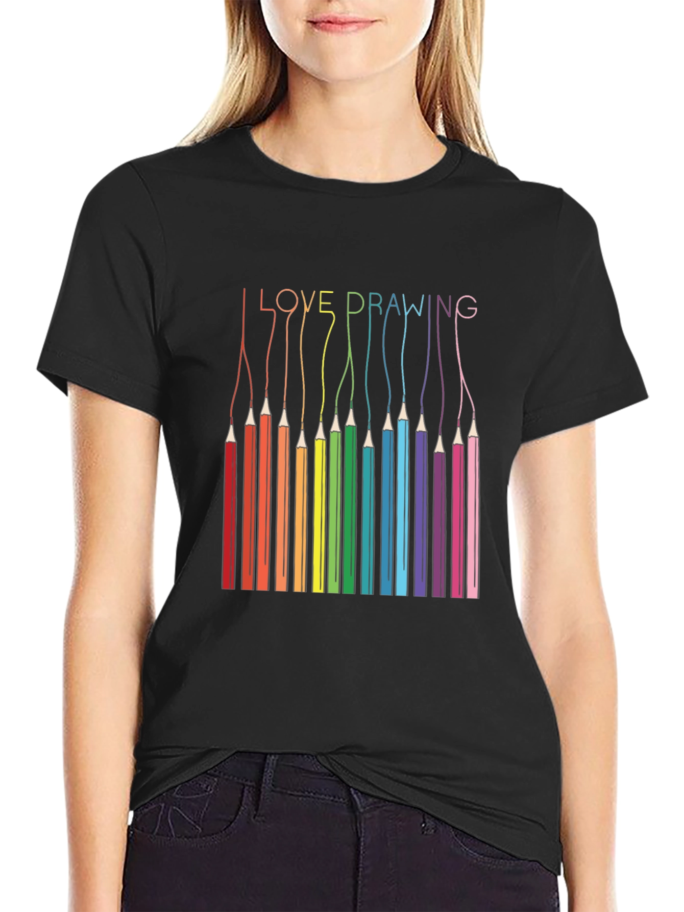 I Love Drawing T-Shirt - Rainbow Pencils