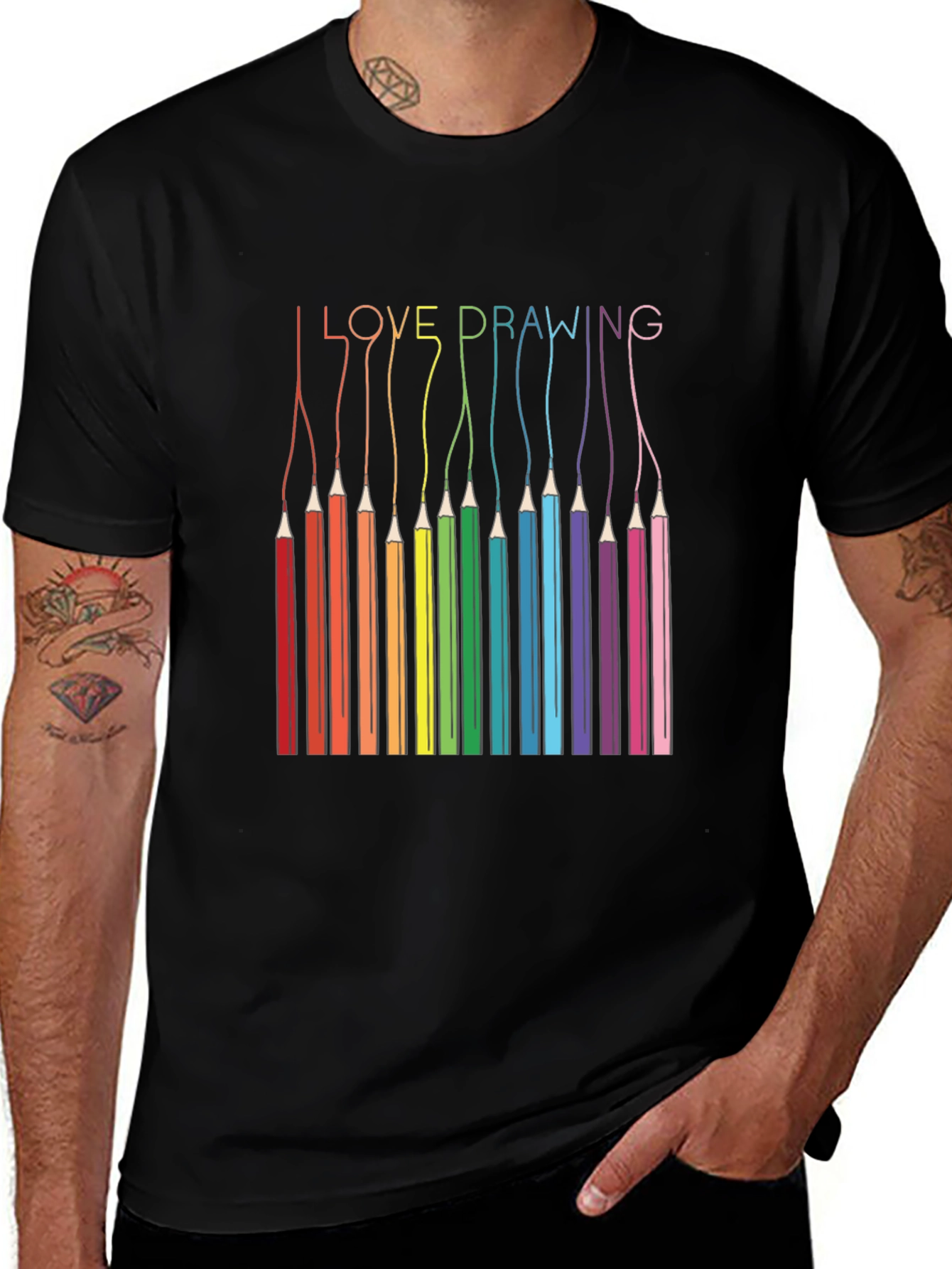 I Love Drawing T-Shirt - Rainbow Pencils