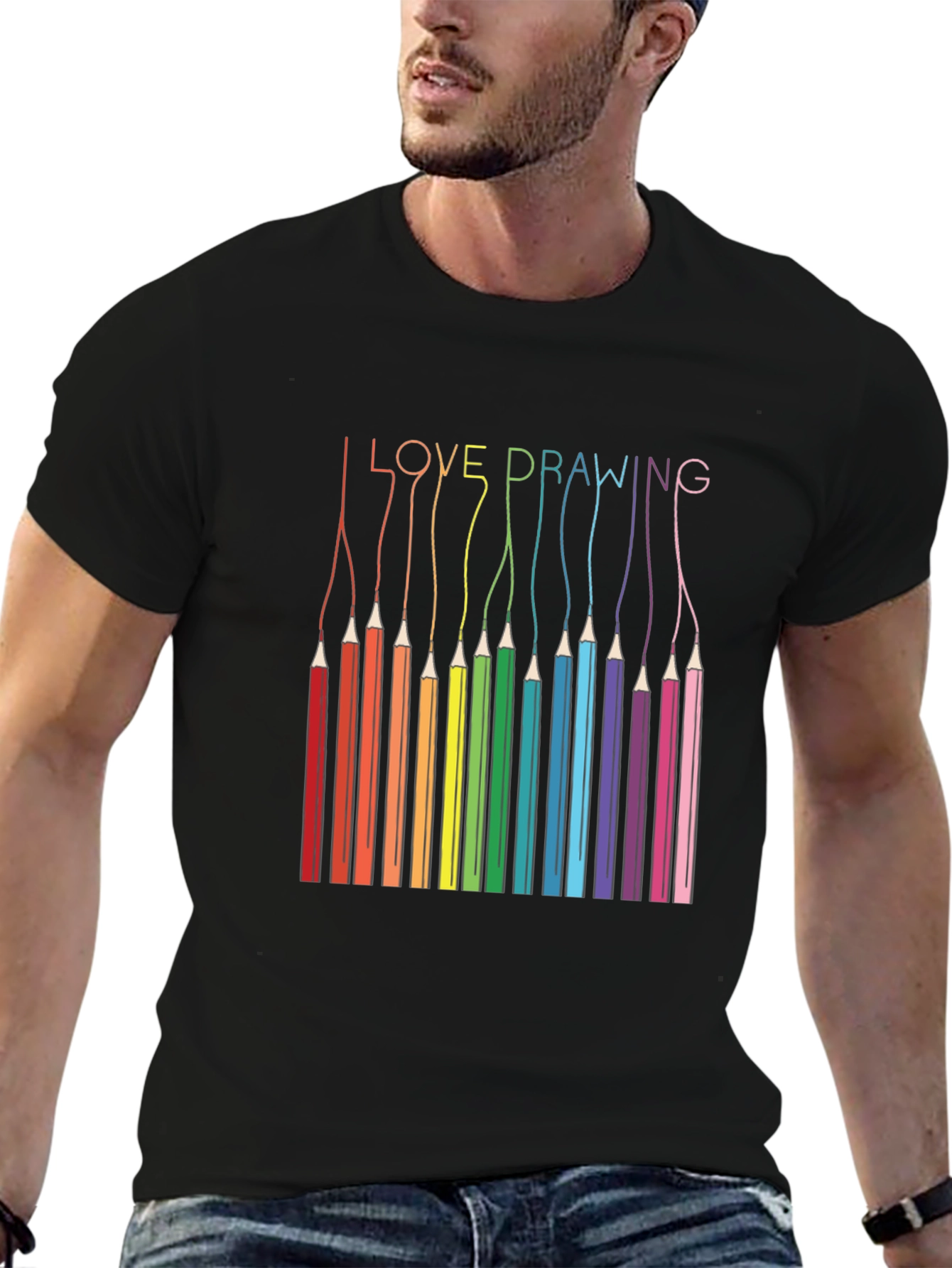 I Love Drawing T-Shirt - Rainbow Pencils