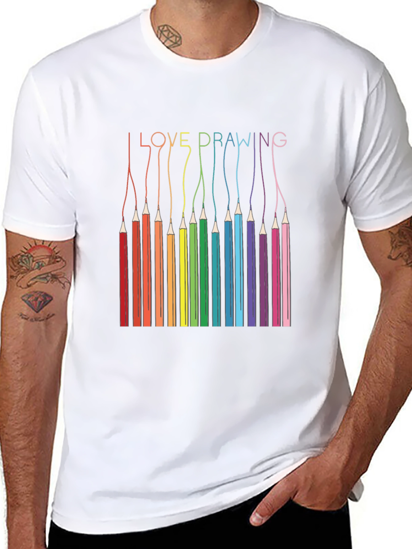 I Love Drawing T-Shirt - Rainbow Pencils
