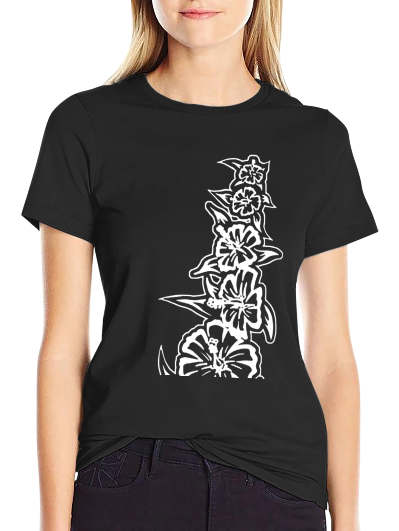 Floral Print Black T-Shirt for Men