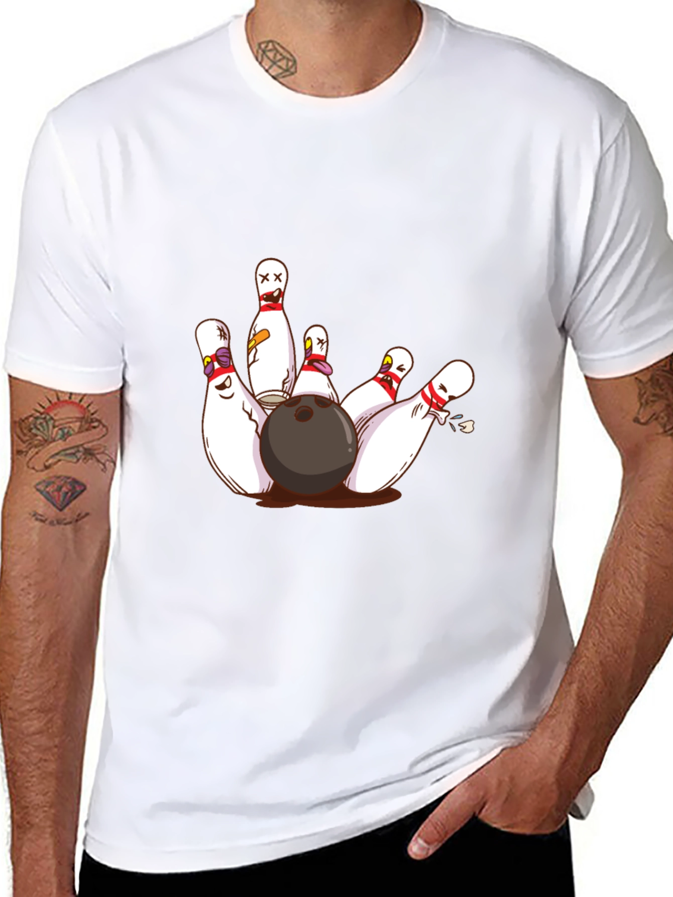 Bowling Strike Graphic Tee - Funny Cartoon Pins