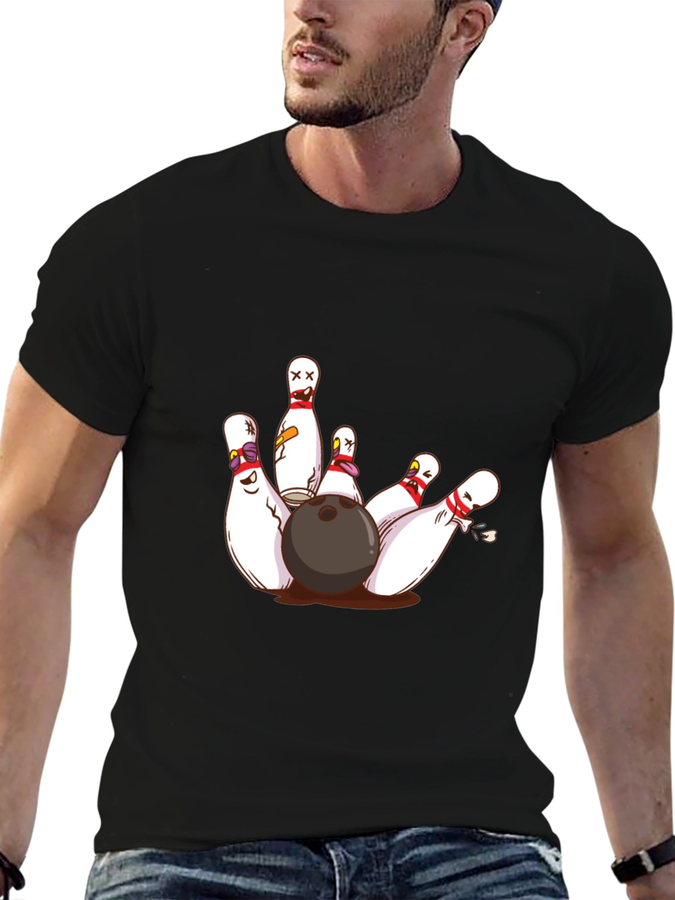 Bowling Strike Graphic Tee - Funny Cartoon Pins
