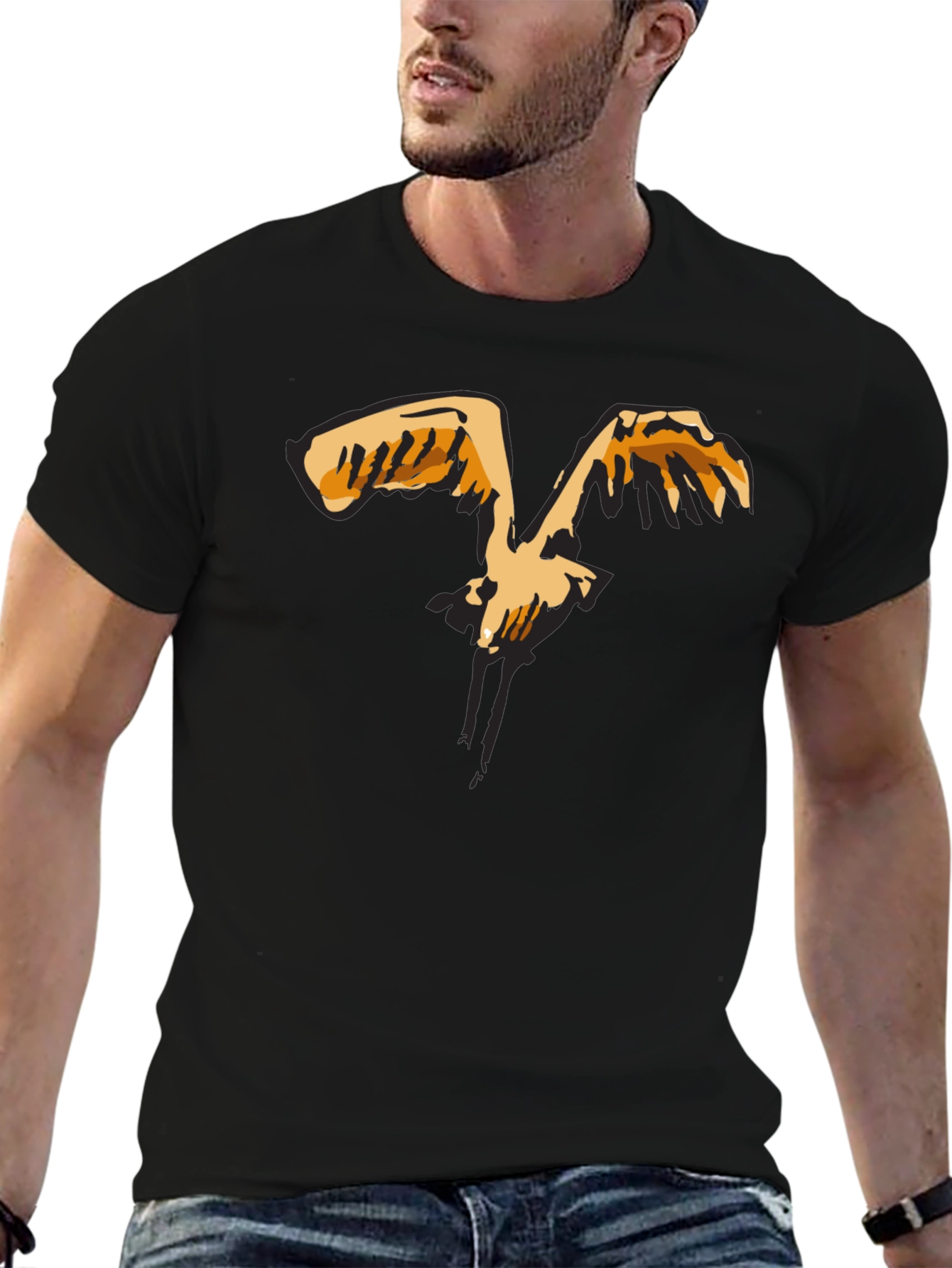 Black T-Shirt with Abstract Bird Print