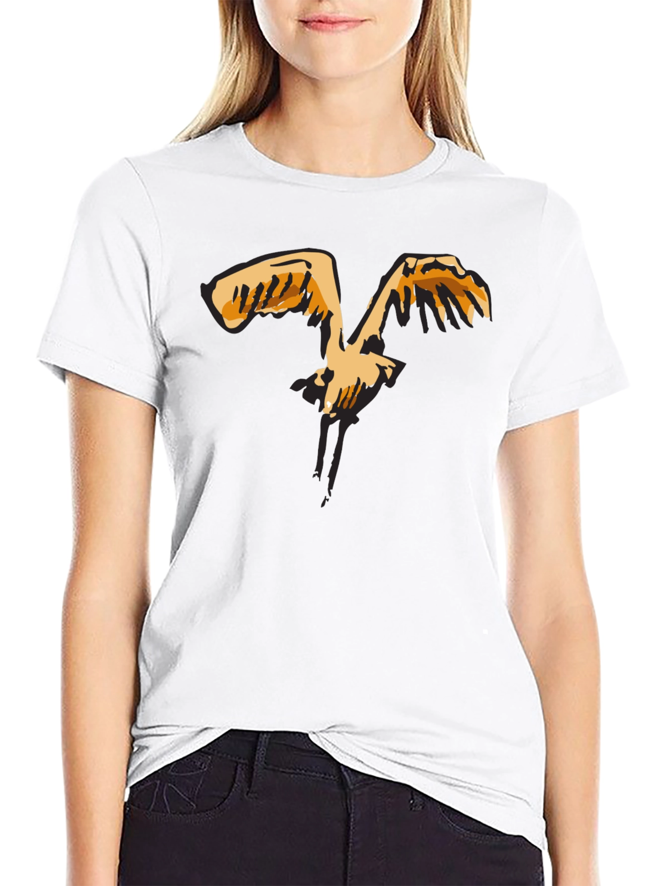 Black T-Shirt with Abstract Bird Print
