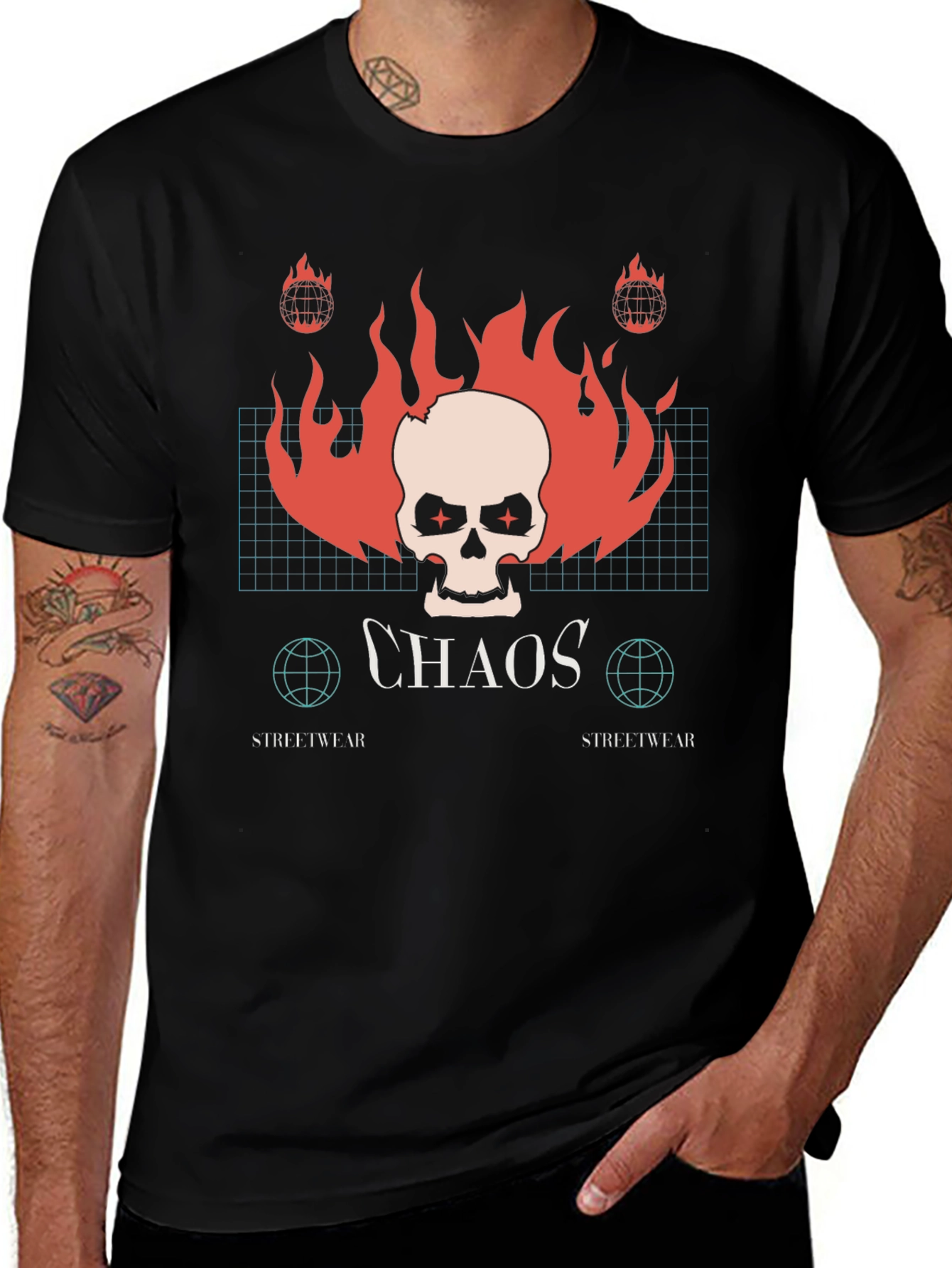 Chaos Skull Graphic Print Black T-Shirt