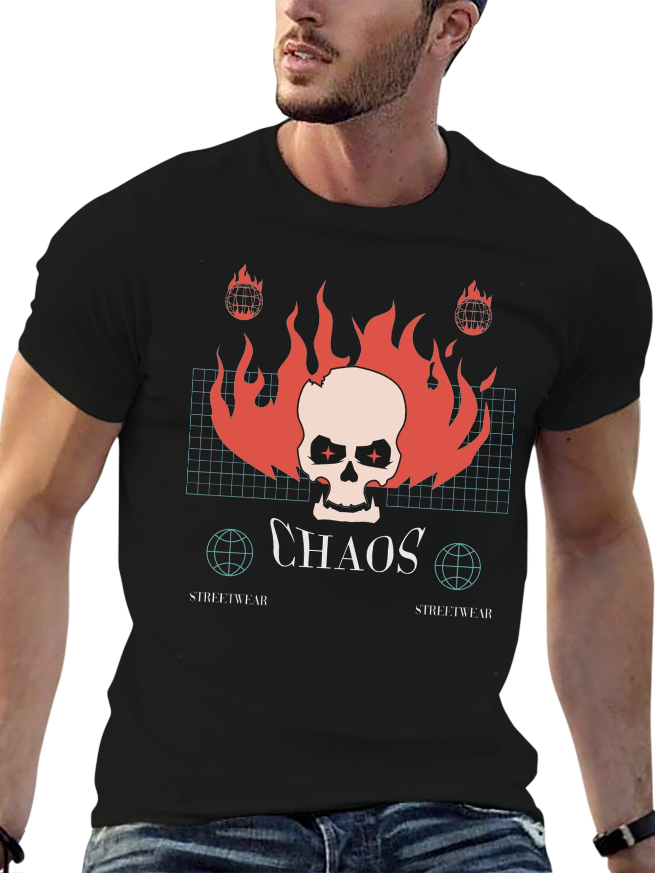 Chaos Skull Graphic Print Black T-Shirt