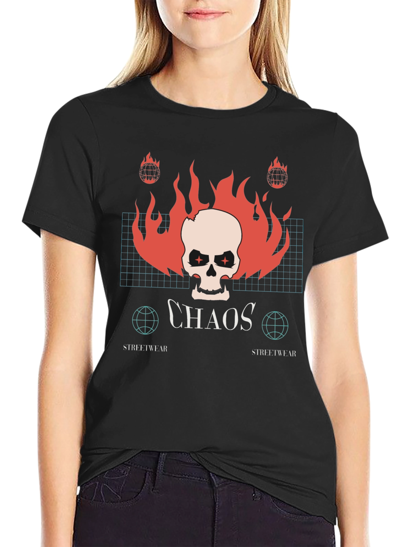 Chaos Skull Graphic Print Black T-Shirt