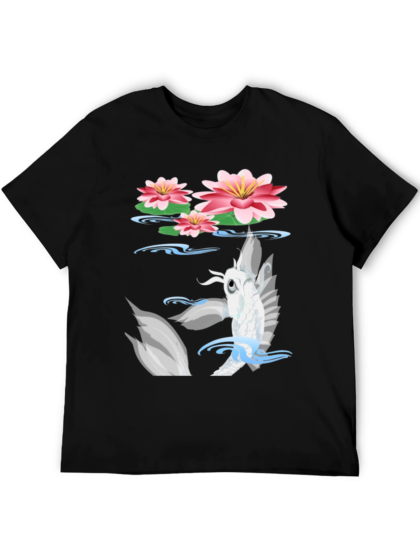 Koi Fish Lotus Pond Graphic Tee - Black