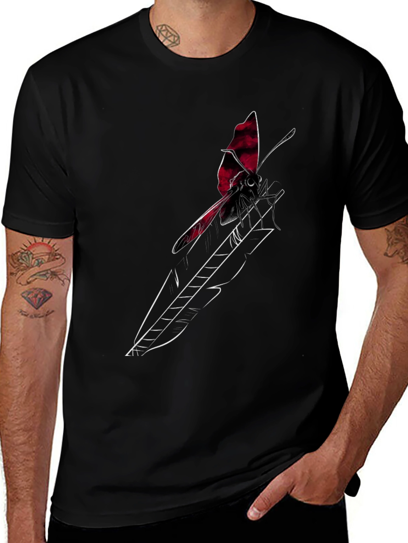 Butterfly Arrow Graphic Tee - Stylish Black T-Shirt