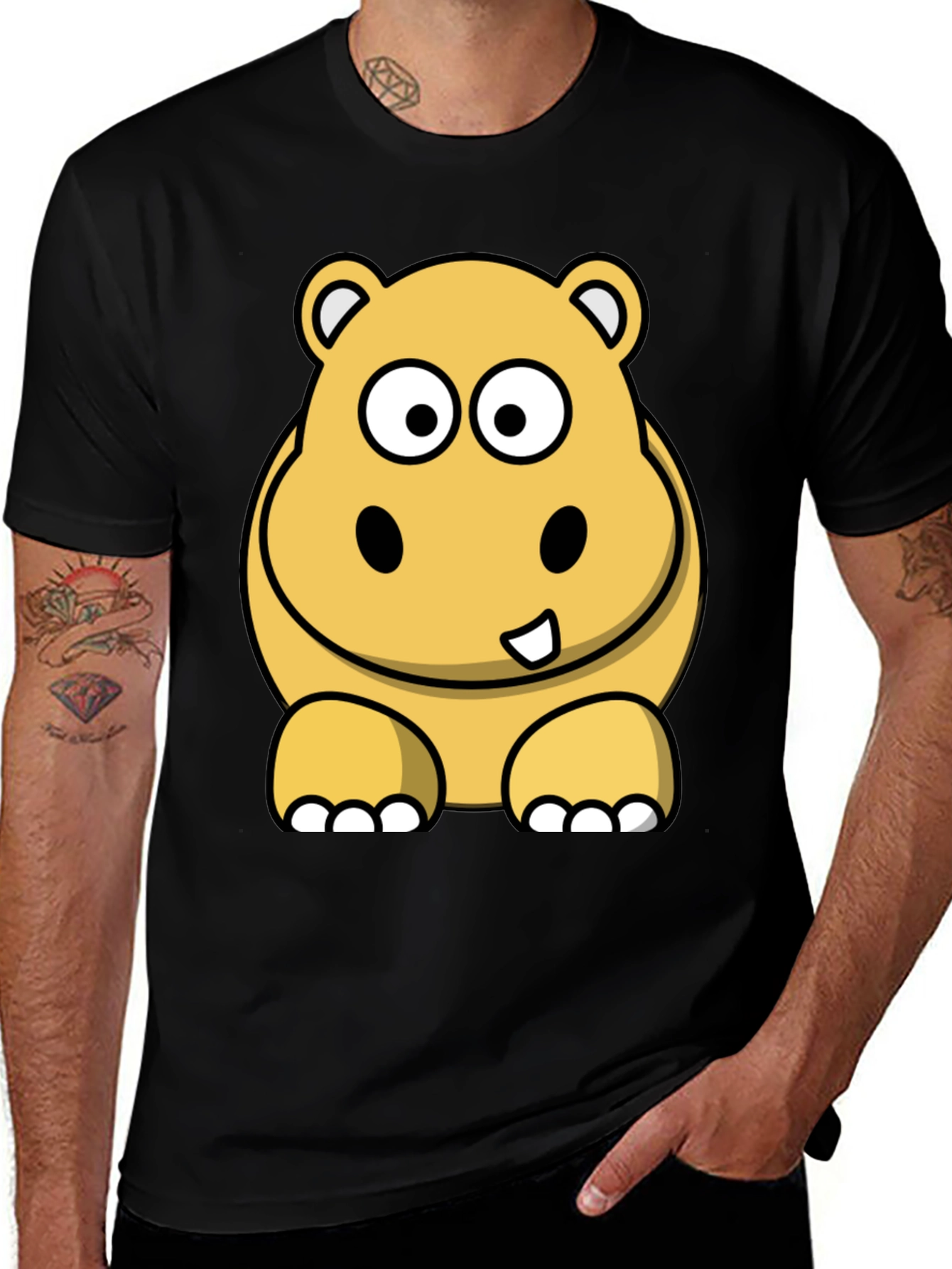 Hippo Cartoon Graphic Tee - Black