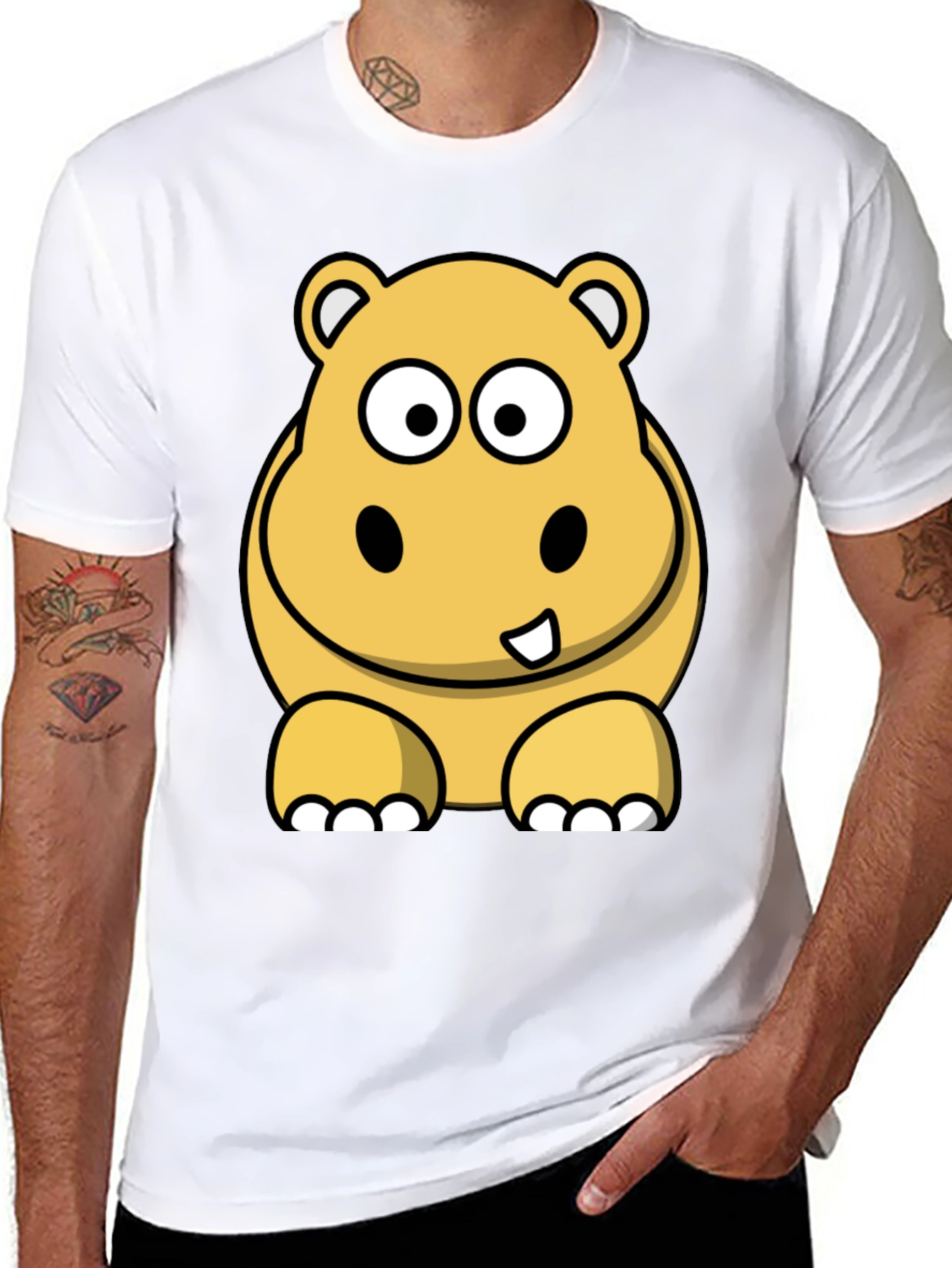 Hippo Cartoon Graphic Tee - Black