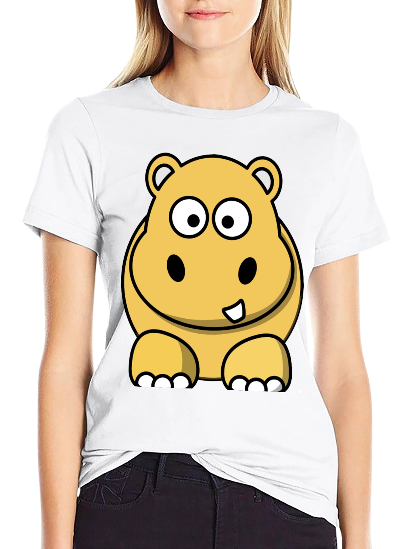 Hippo Cartoon Graphic Tee - Black