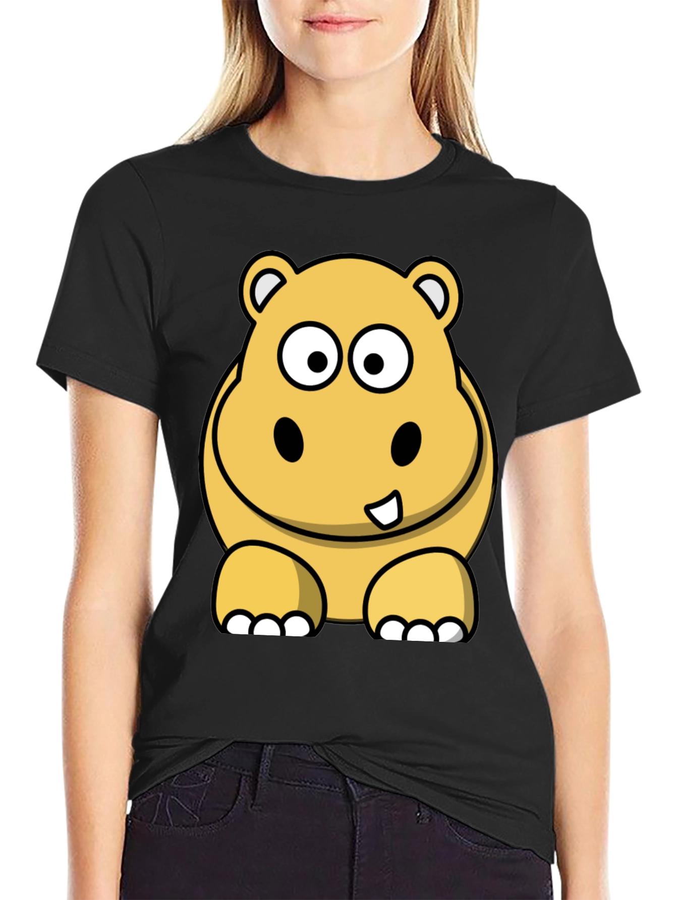 Hippo Cartoon Graphic Tee - Black