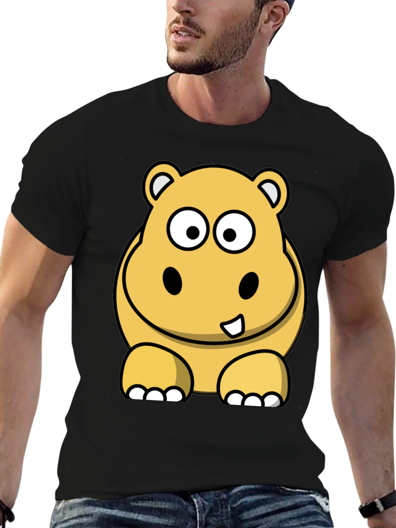 Hippo Cartoon Graphic Tee - Black