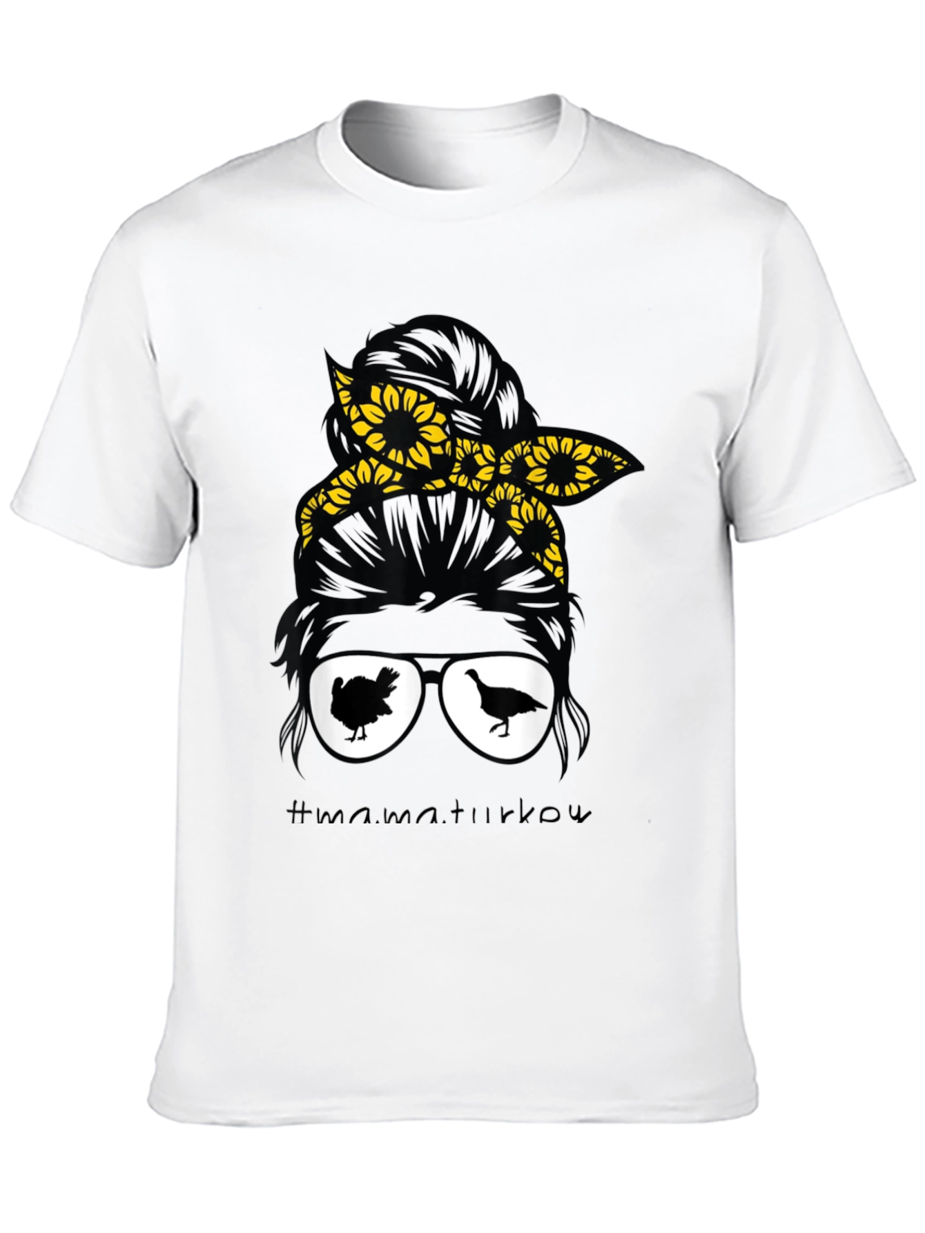 Mama Turkey Messy Bun Thanksgiving T-Shirt