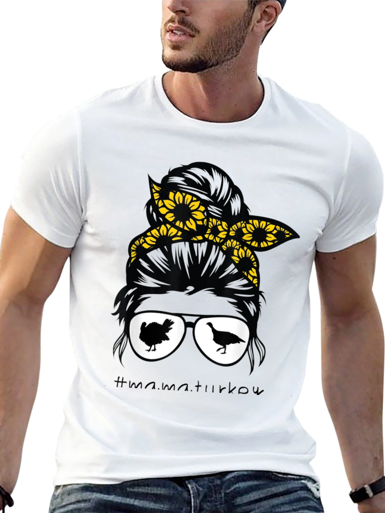 Mama Turkey Messy Bun Thanksgiving T-Shirt
