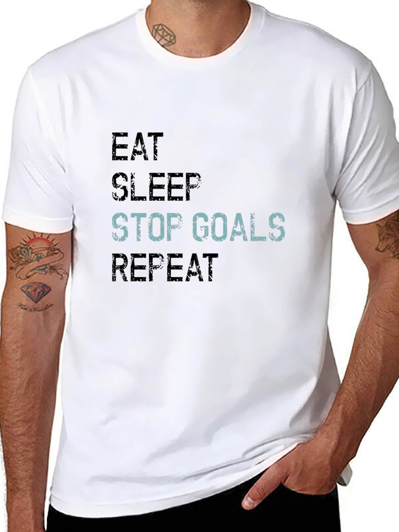 Eat Sleep Stop Goals Repeat Black Graphic T-Shirt
