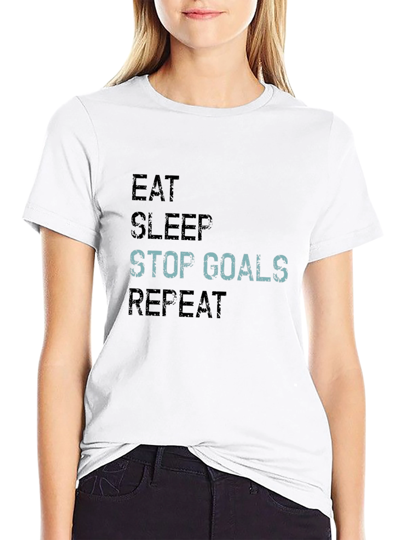 Eat Sleep Stop Goals Repeat Black Graphic T-Shirt