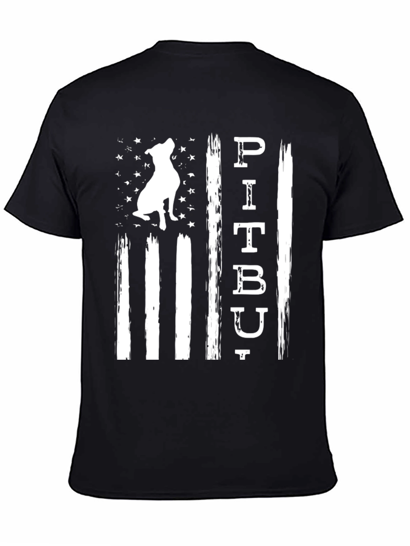 Pitbull Dog American Flag Black T-Shirt