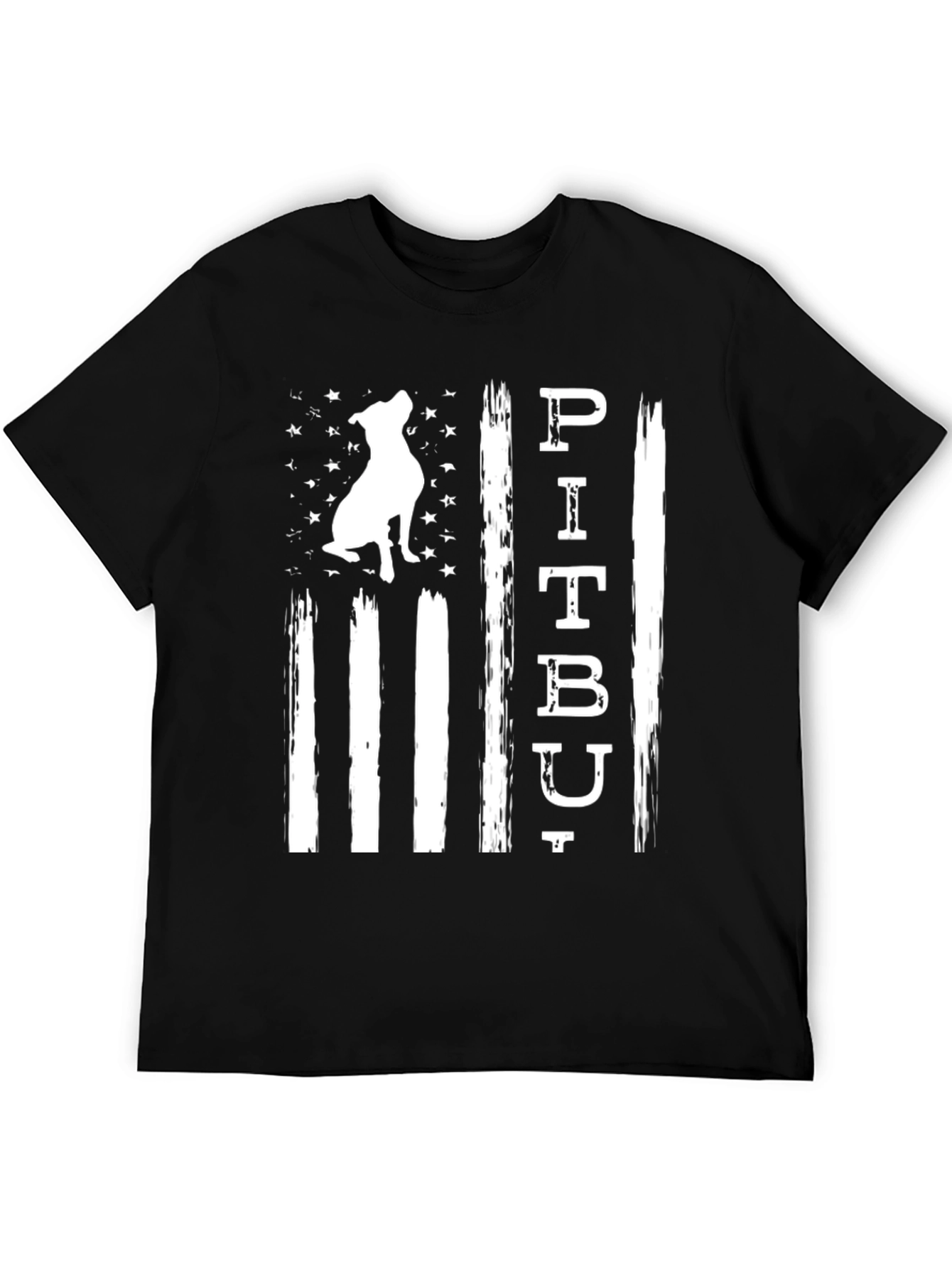 Pitbull Dog American Flag Black T-Shirt