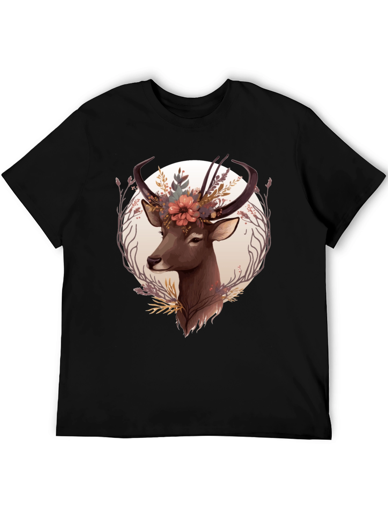Floral Deer Graphic Tee - Trendy Nature Design