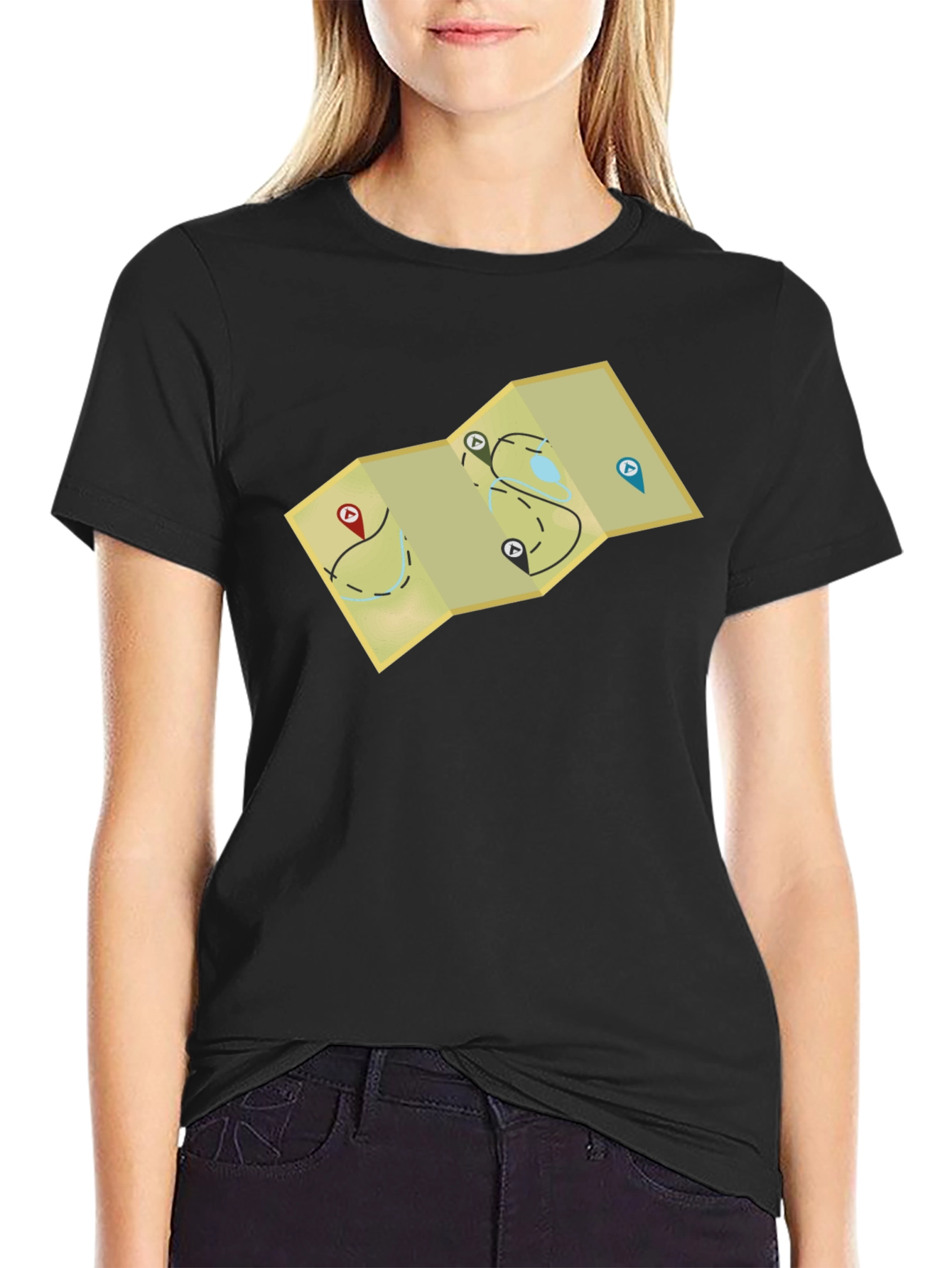 Adventure Map Graphic Tee - Black Cotton Blend