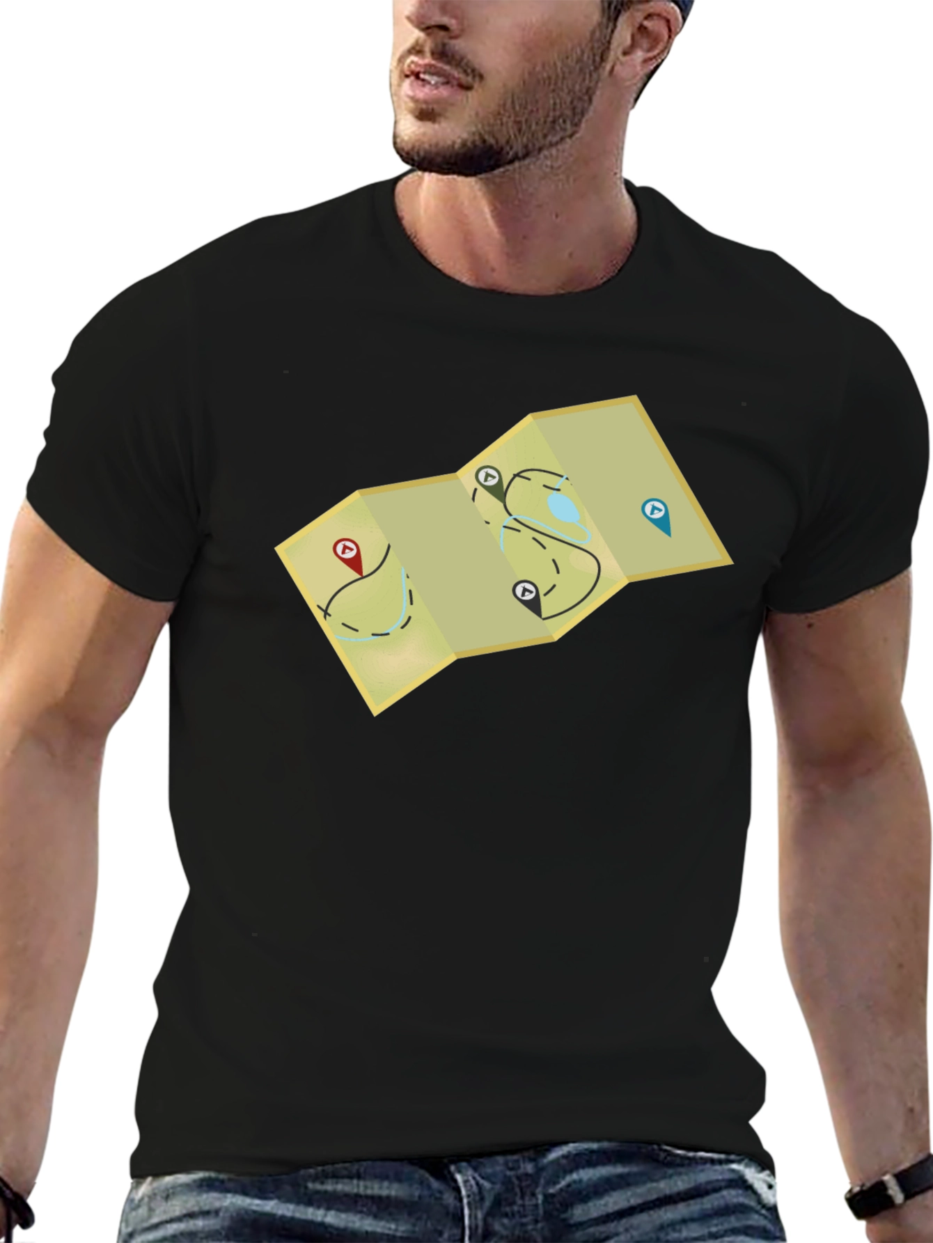 Adventure Map Graphic Tee - Black Cotton Blend
