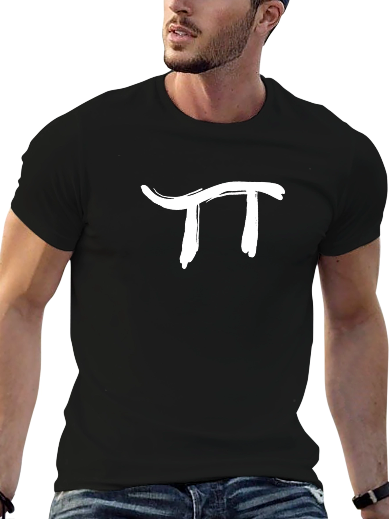 Pi Symbol Graphic Tee - Black Cotton Casual Shirt