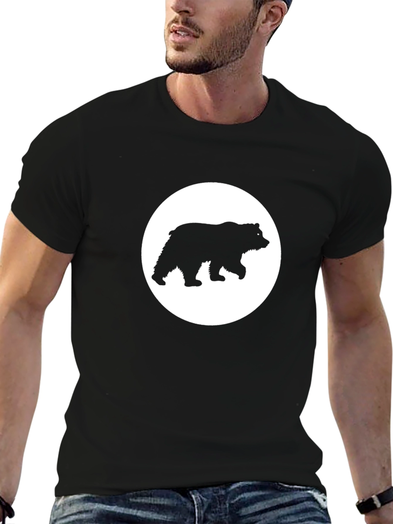 Bear Silhouette Graphic Tee - Black