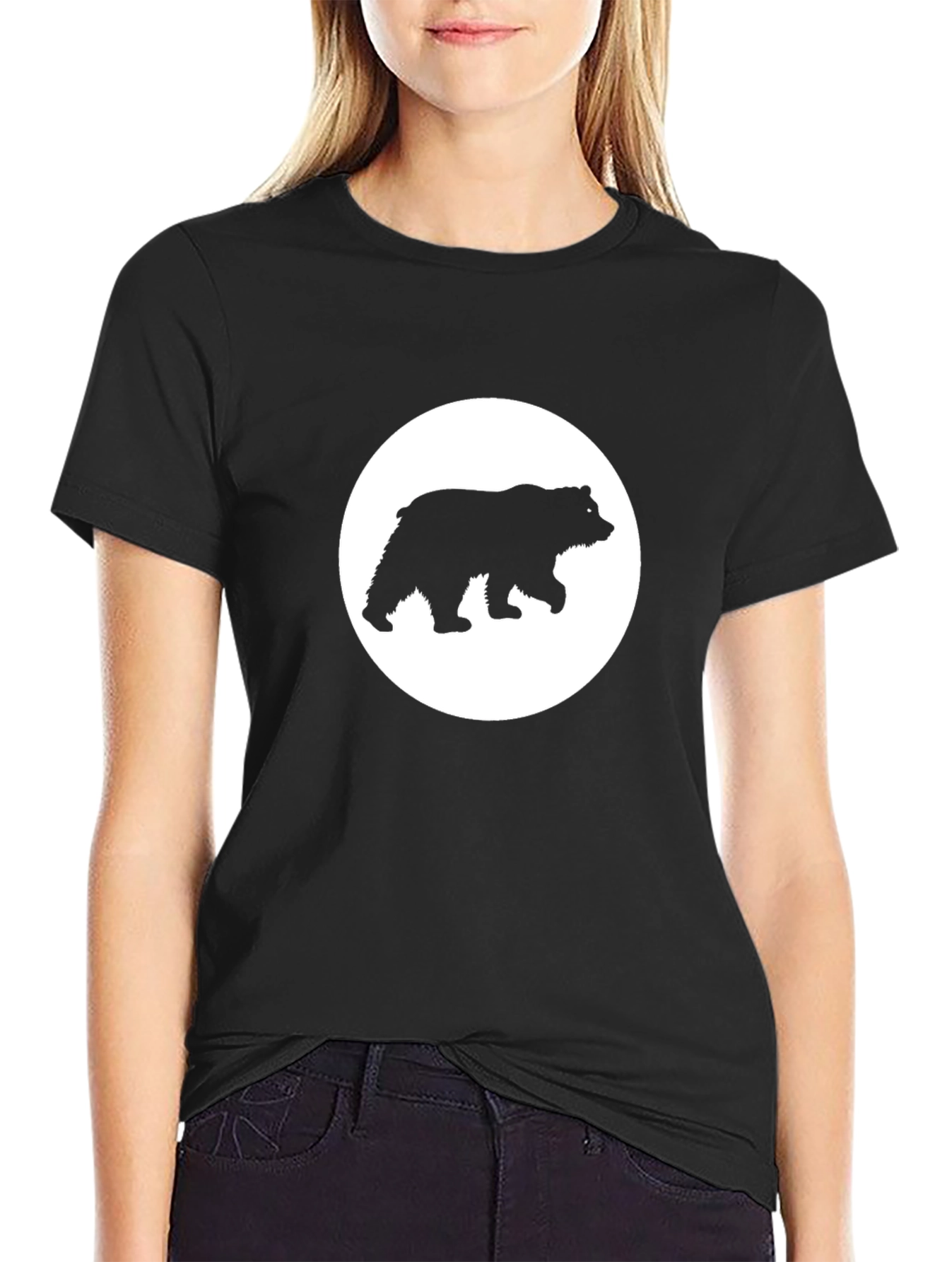 Bear Silhouette Graphic Tee - Black