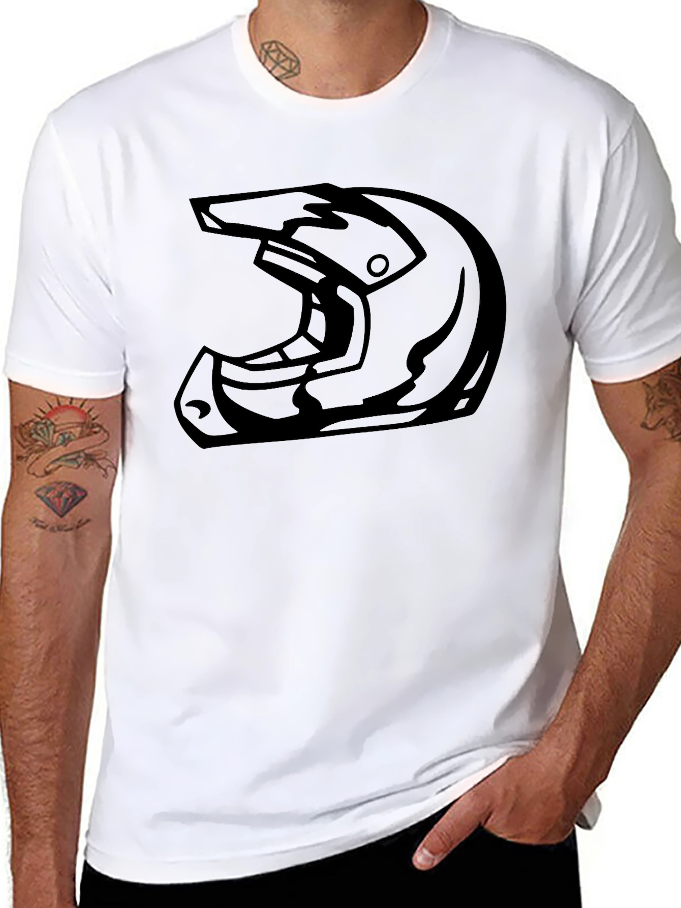 Black Helmet Graphic Tee - Moto Style Shirt