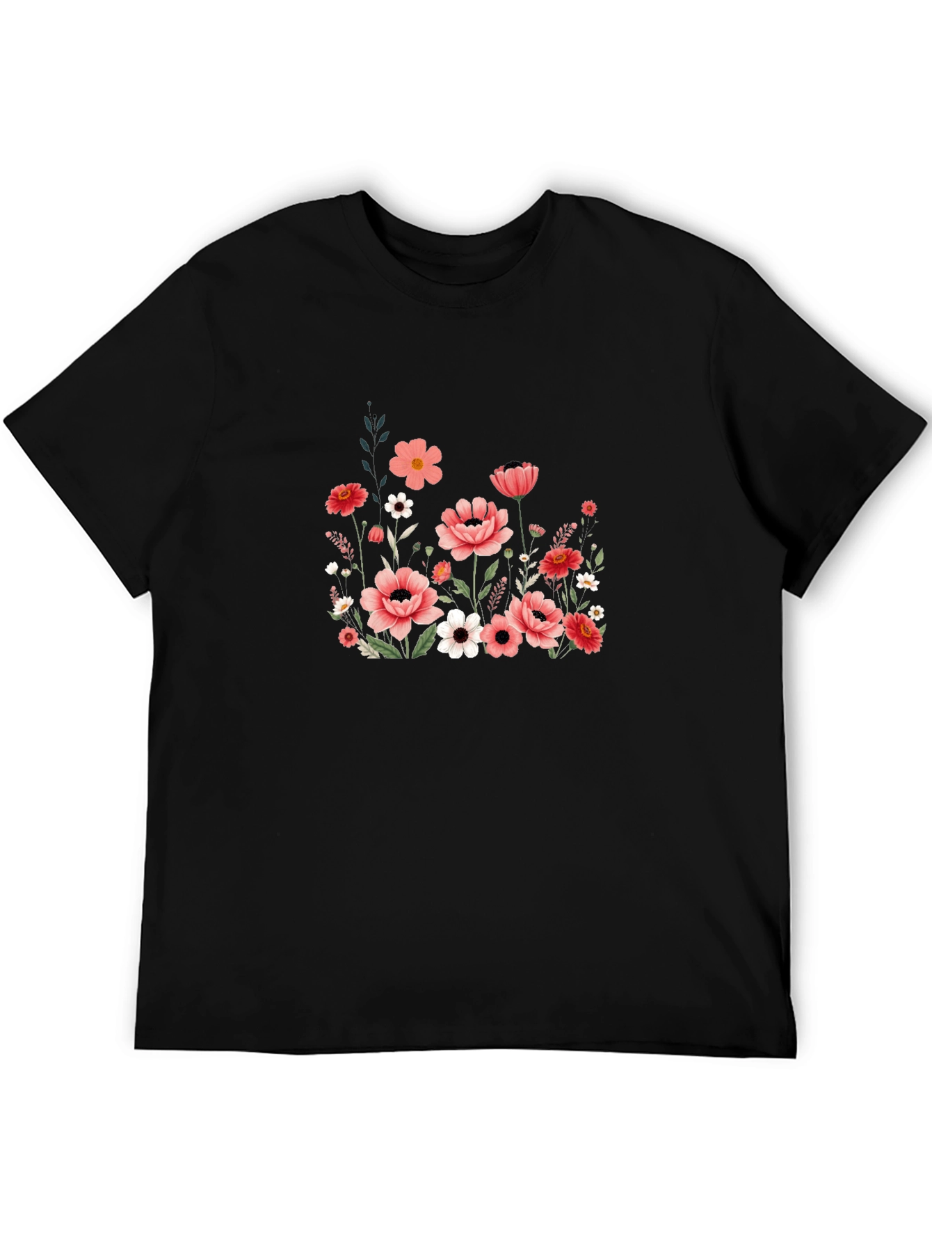 Floral Graphic T-Shirt - Black Cotton Blend