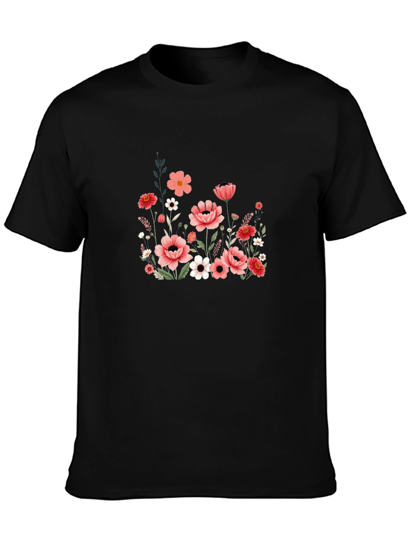 Floral Graphic T-Shirt - Black Cotton Blend