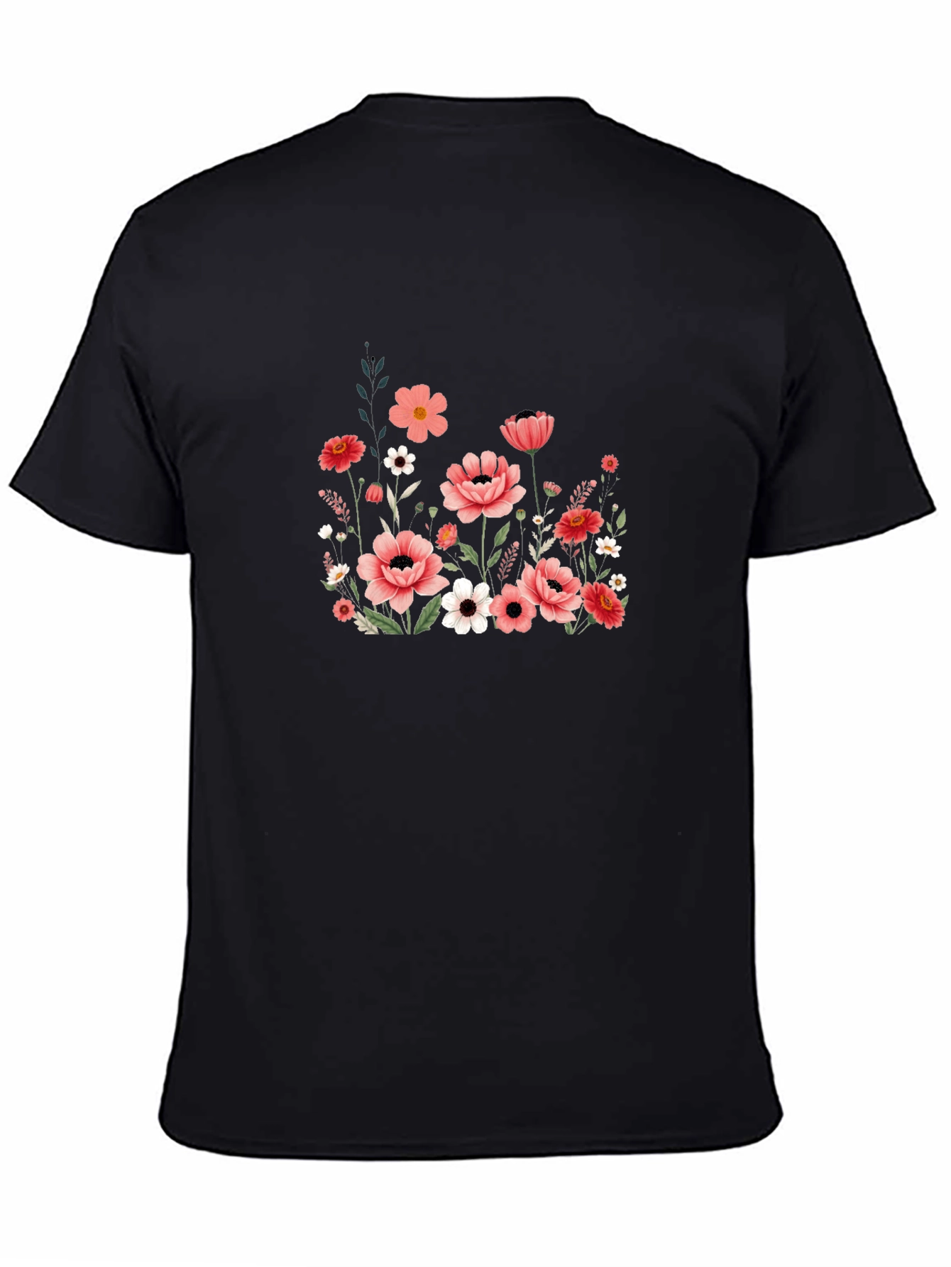 Floral Graphic T-Shirt - Black Cotton Blend