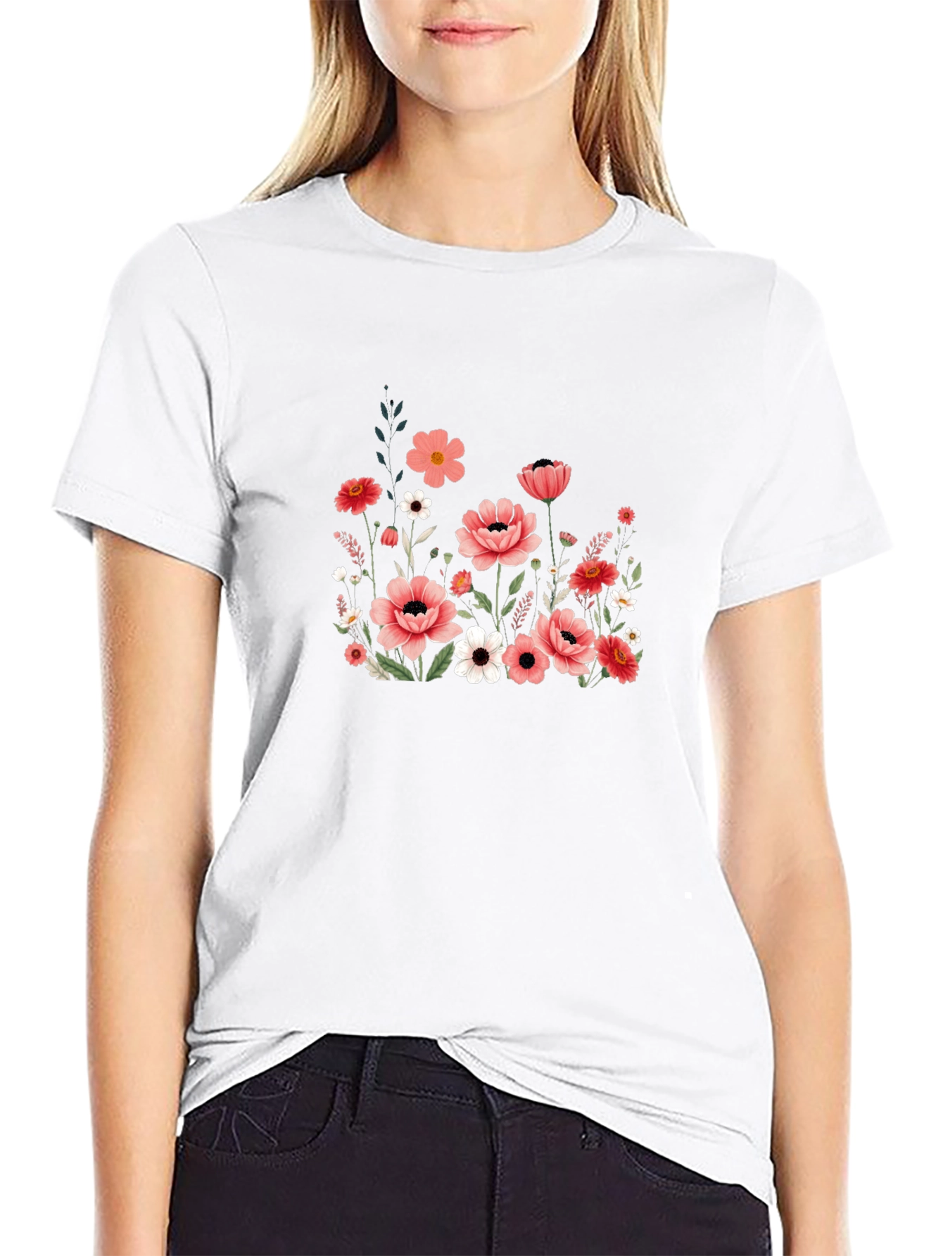 Floral Graphic T-Shirt - Black Cotton Blend