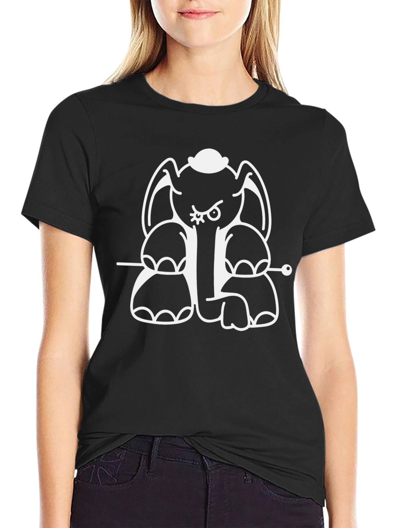 Funny Elephant Graphic Tee - Black Cotton T-Shirt