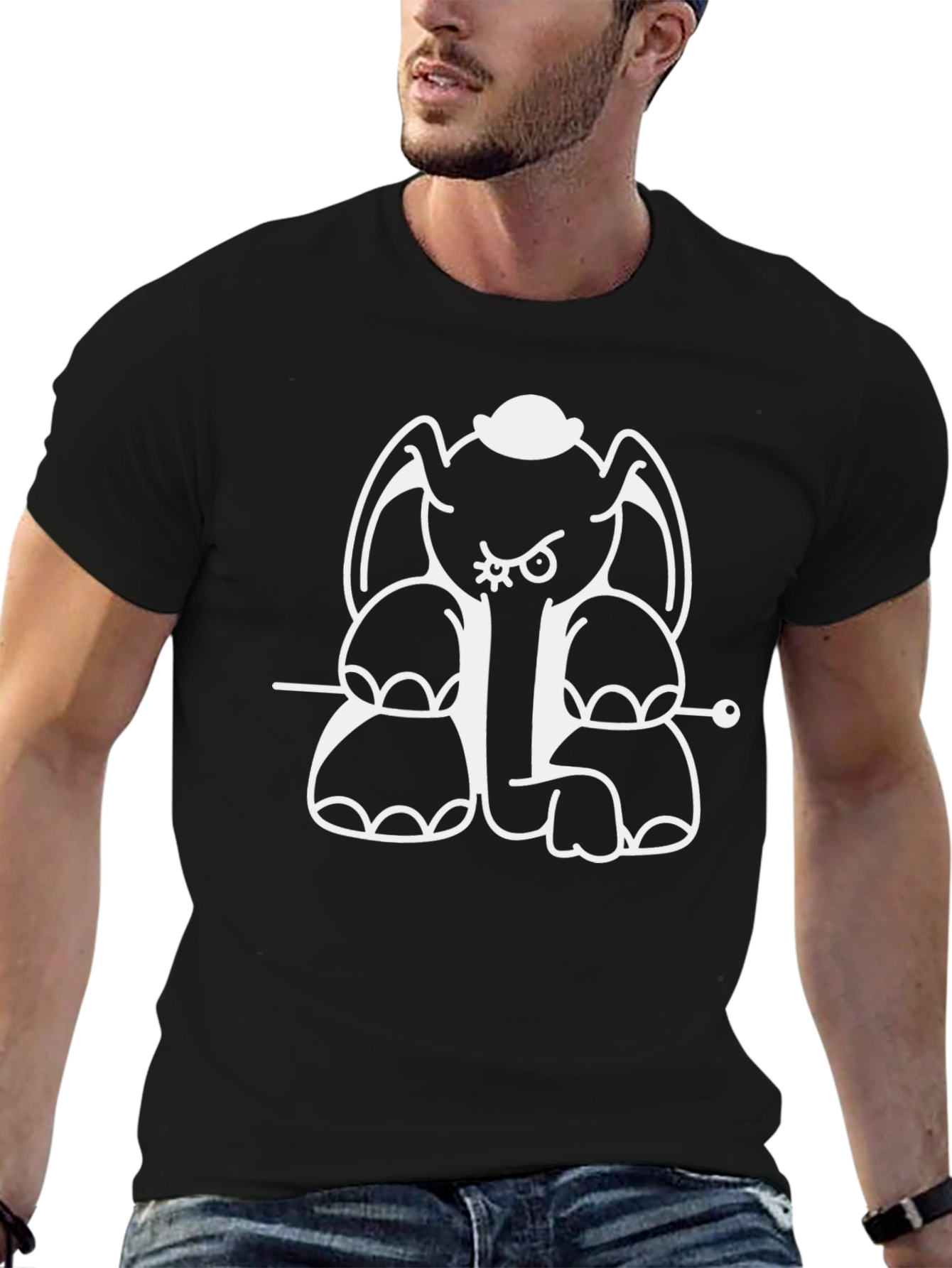 Funny Elephant Graphic Tee - Black Cotton T-Shirt