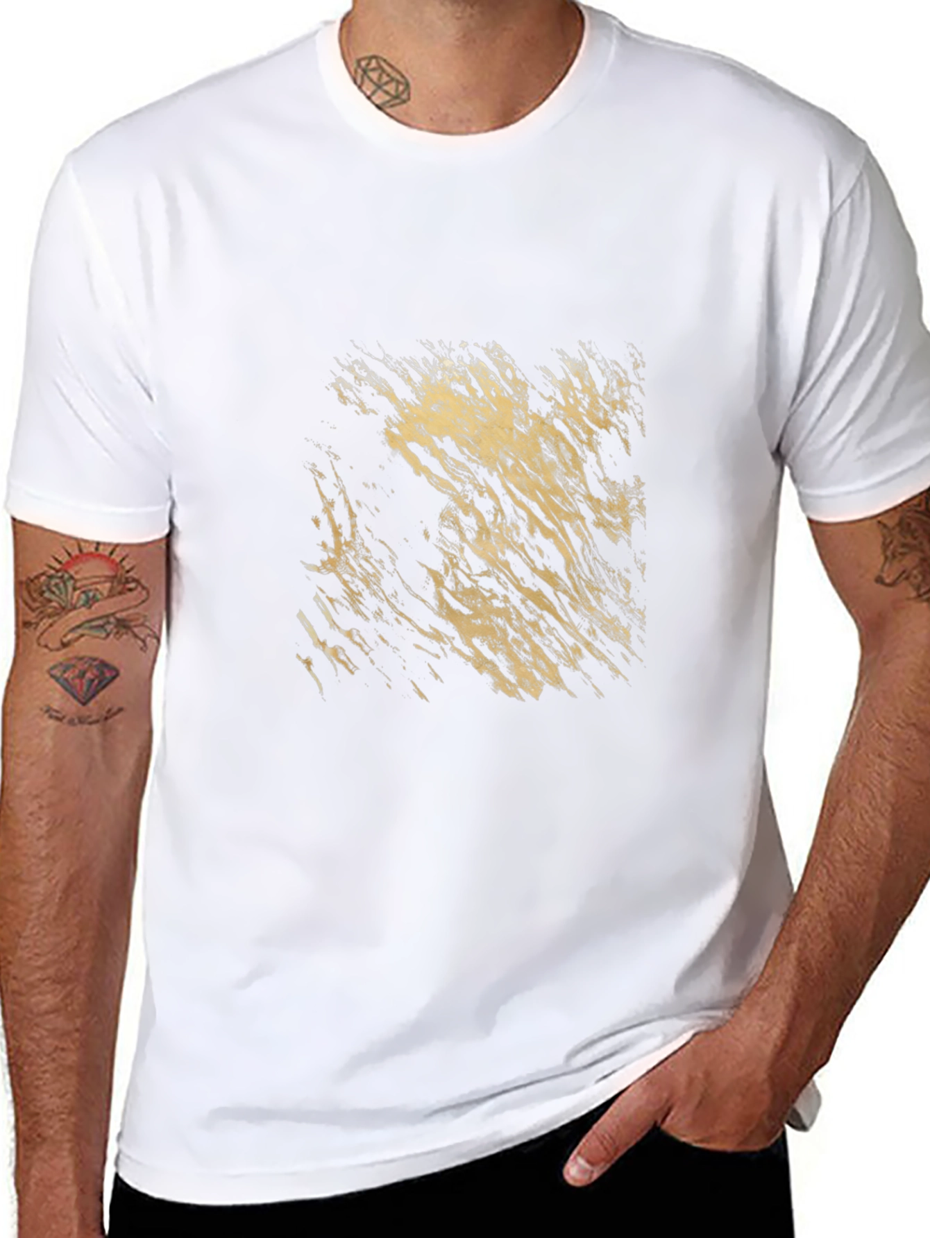 Abstract Gold Print Black T-Shirt