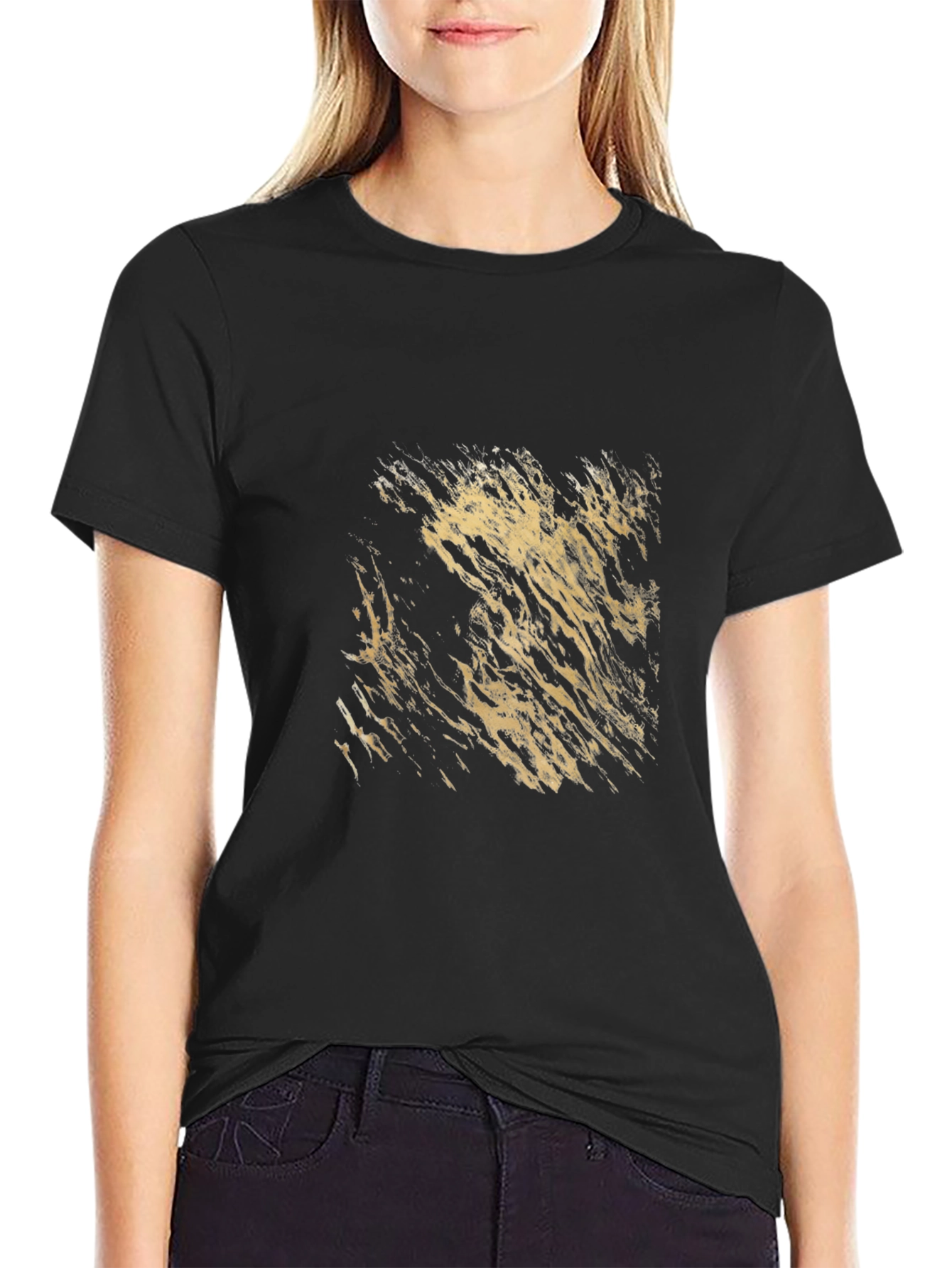 Abstract Gold Print Black T-Shirt