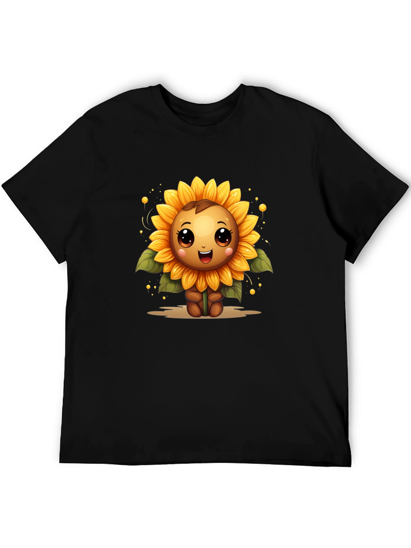Cute Sunflower Character Black T-Shirt